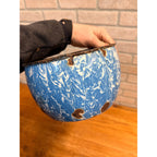 Antique Vintage Enamelware Blue White Swirl Bowl 8" Planter Farmhouse Rustic