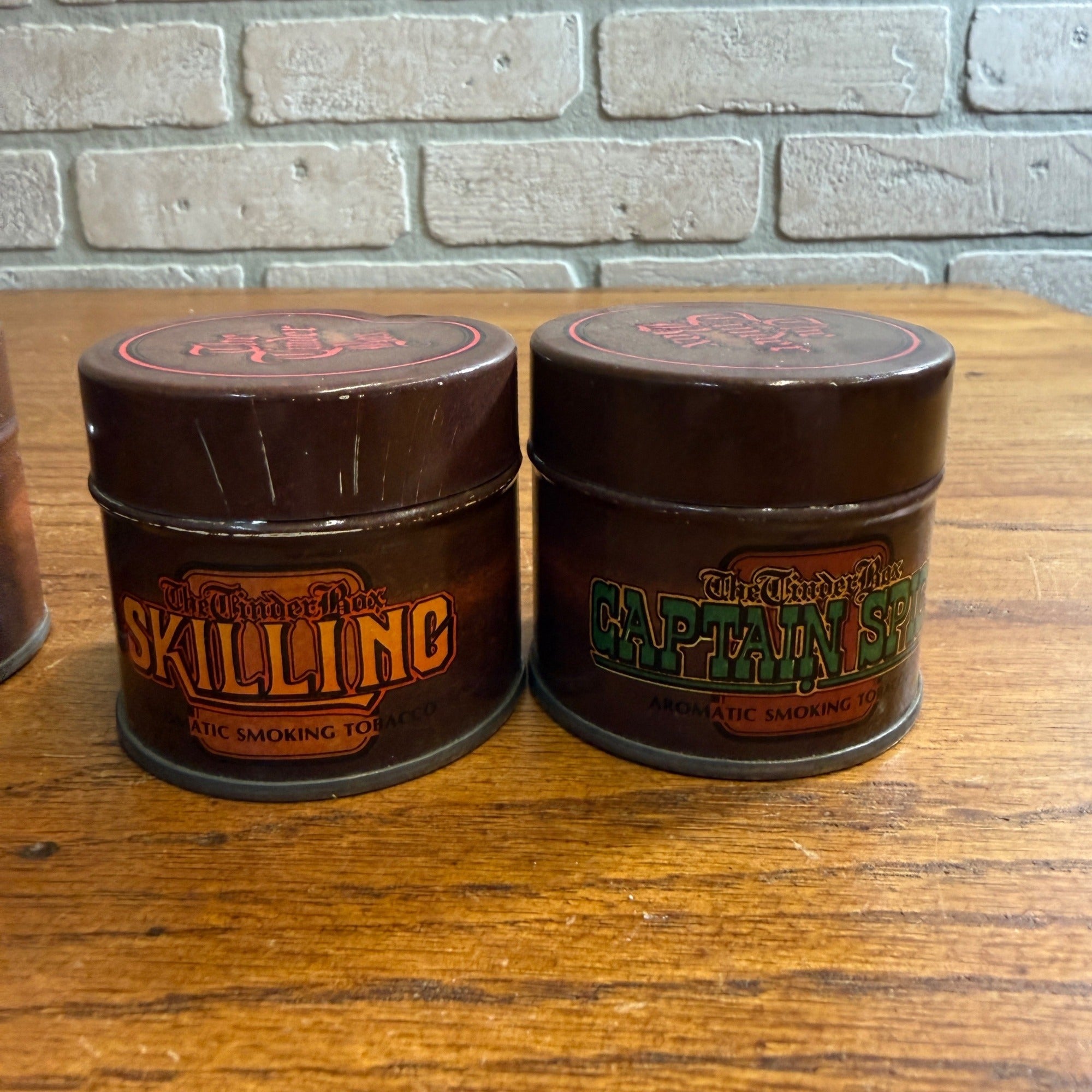 Vintage The Tinder Box Tobacco Tins lot of 4 Captain Spice Lamplighter Norse Gold