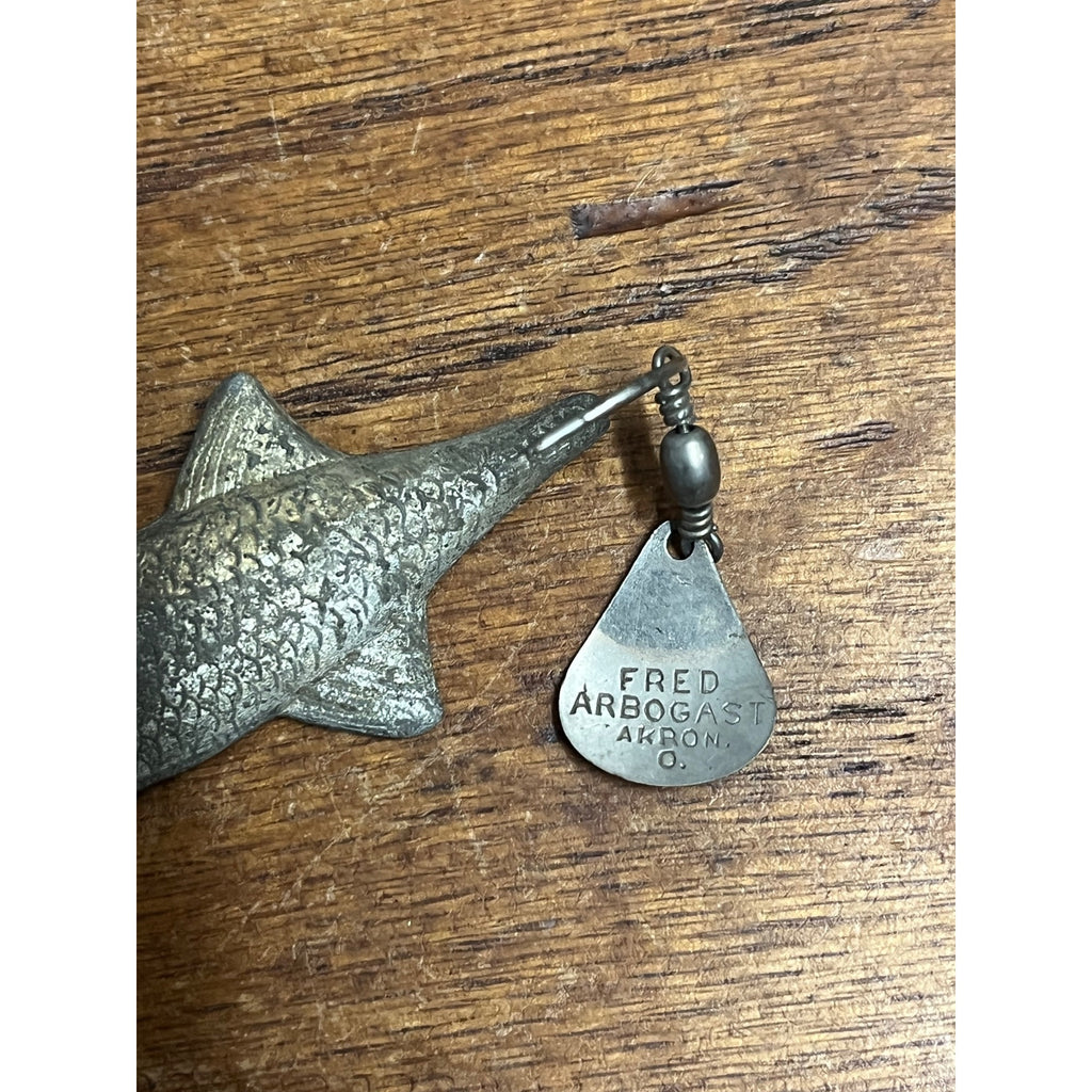 RARE Vintage Fred Arbogast Tin Liz Metal Fishing Lure Tackle Spin Tail (1927-29)