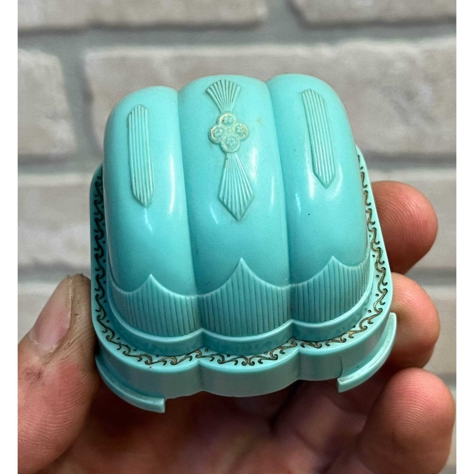 Vintage Ring Presentation Box Celluloid Turquoise Blue Art Deco Fueger Peoria IL