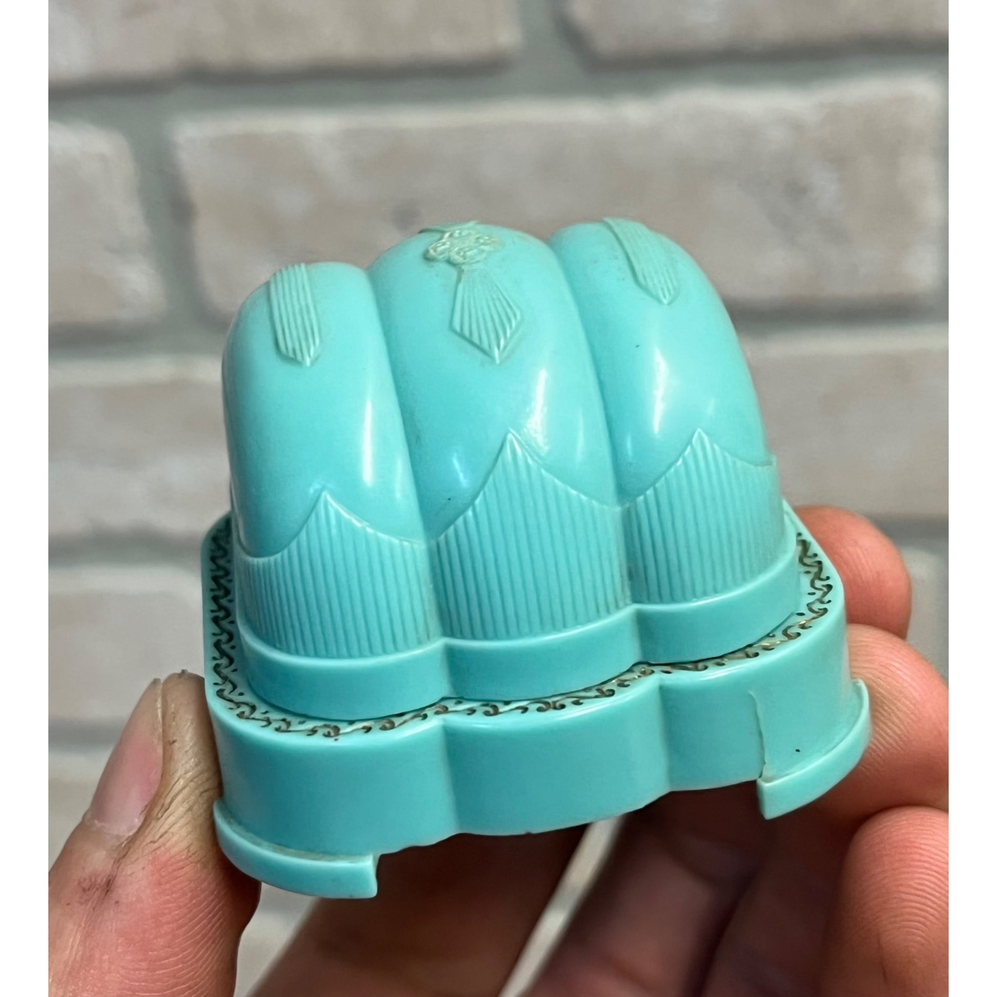 Vintage Ring Presentation Box Celluloid Turquoise Blue Art Deco Fueger Peoria IL