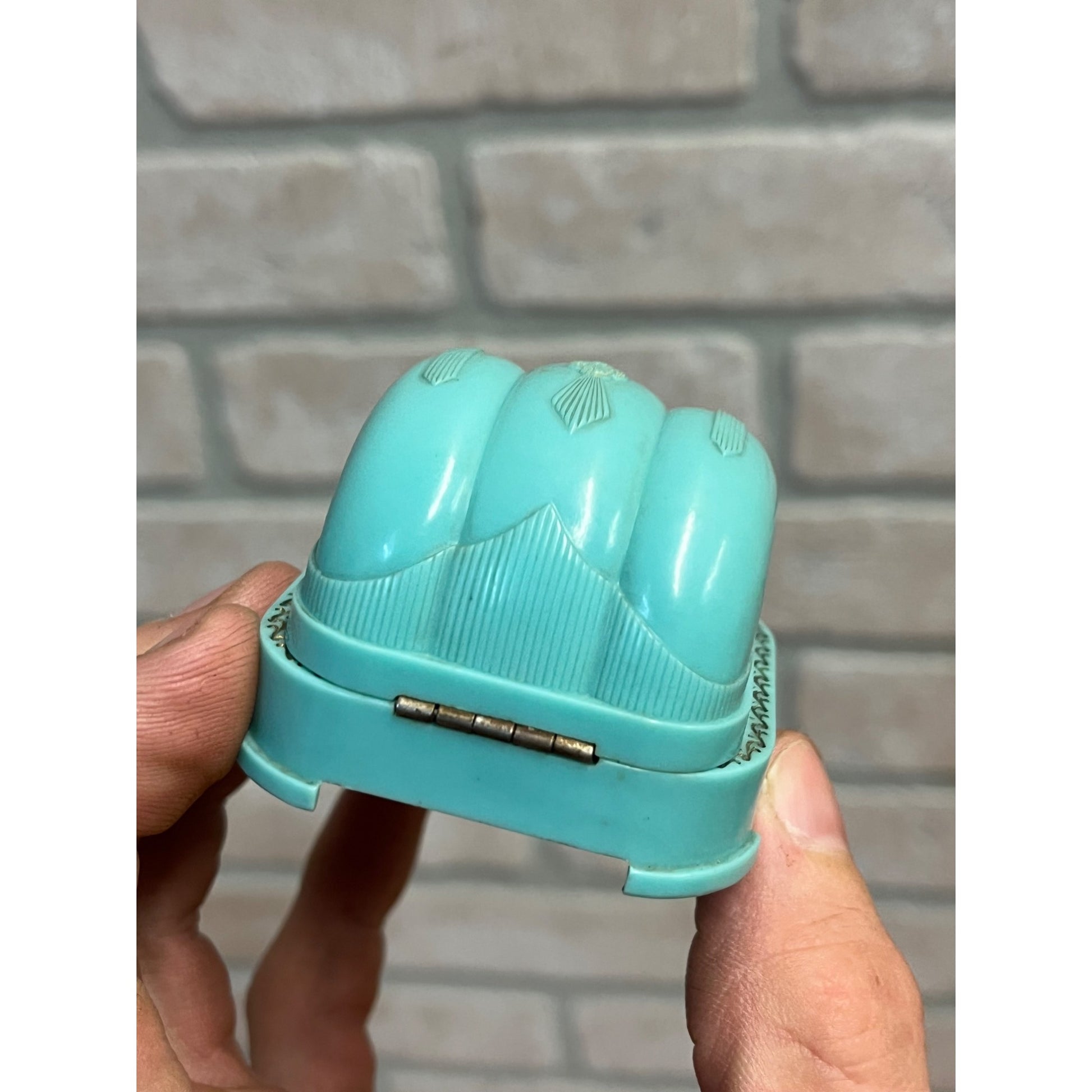 Vintage Ring Presentation Box Celluloid Turquoise Blue Art Deco Fueger Peoria IL
