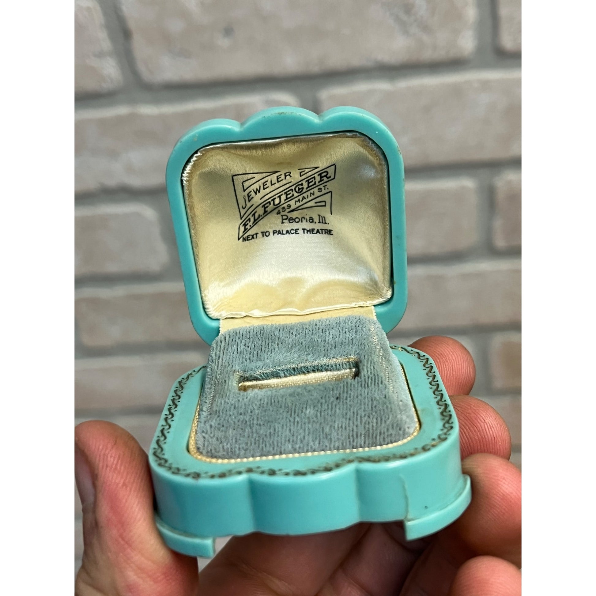 Vintage Ring Presentation Box Celluloid Turquoise Blue Art Deco Fueger Peoria IL