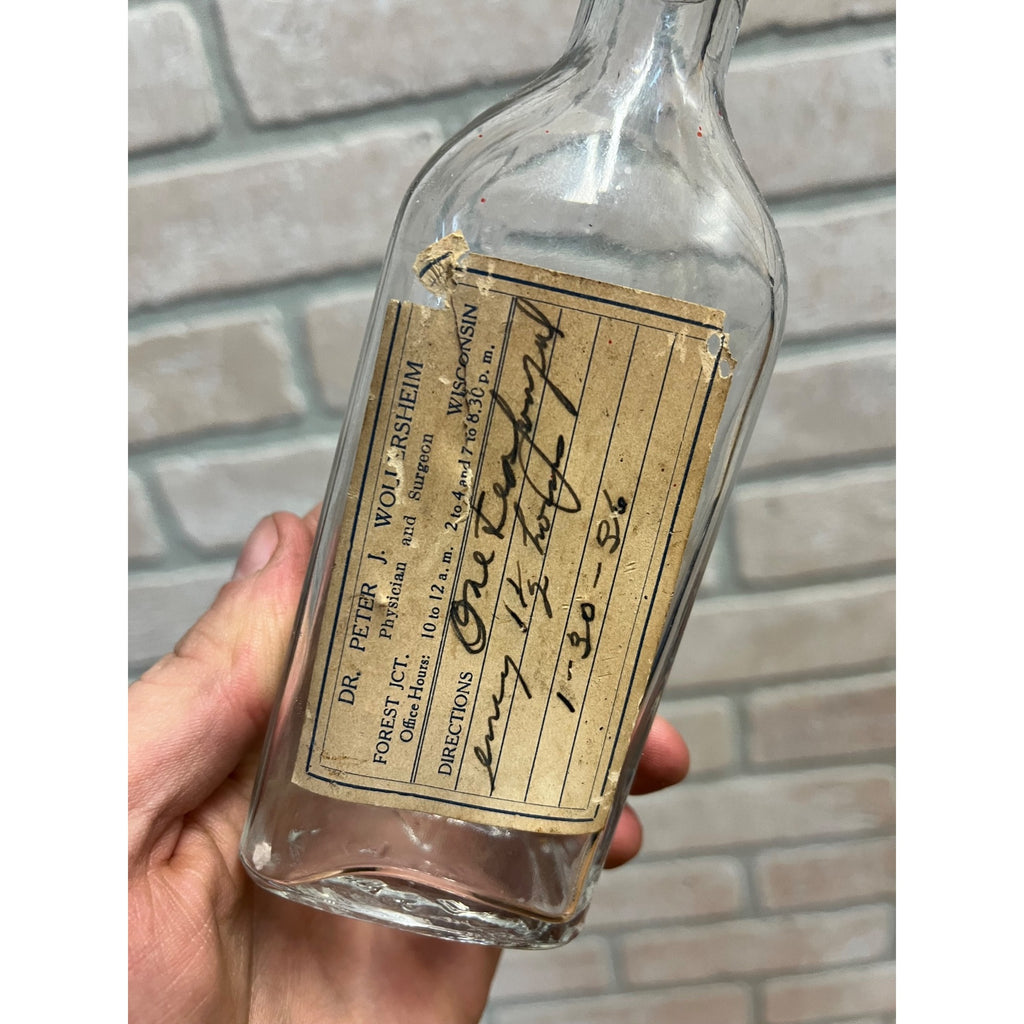 Vintage Forest Junction Wisconsin Medicine Glass Bottle Paper Label