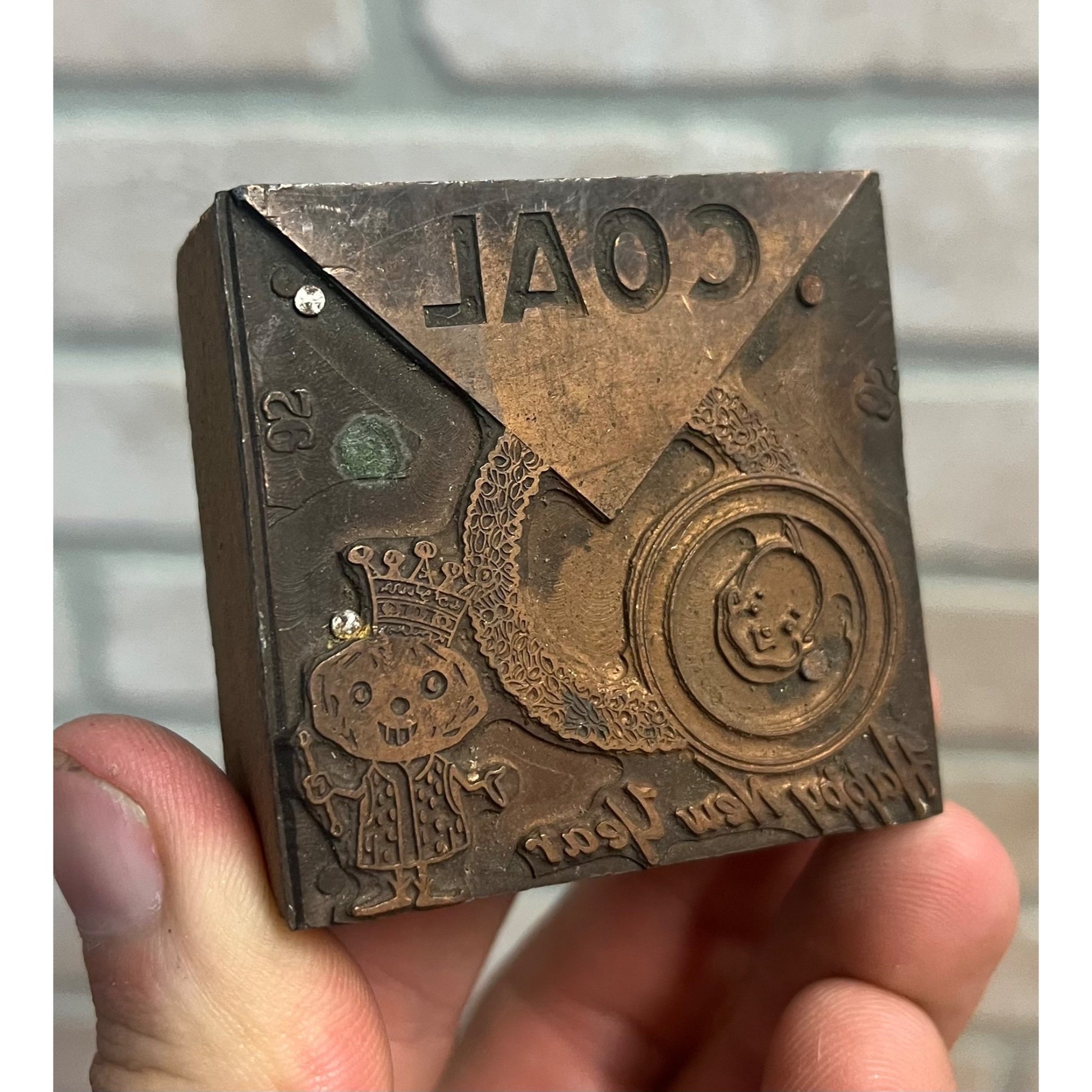 Vintage Letterpress Printing Block Old King Coal Advertising Copper