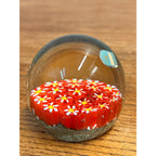 Vintage Murano Millefiori Glass Paperweight Red Flowers