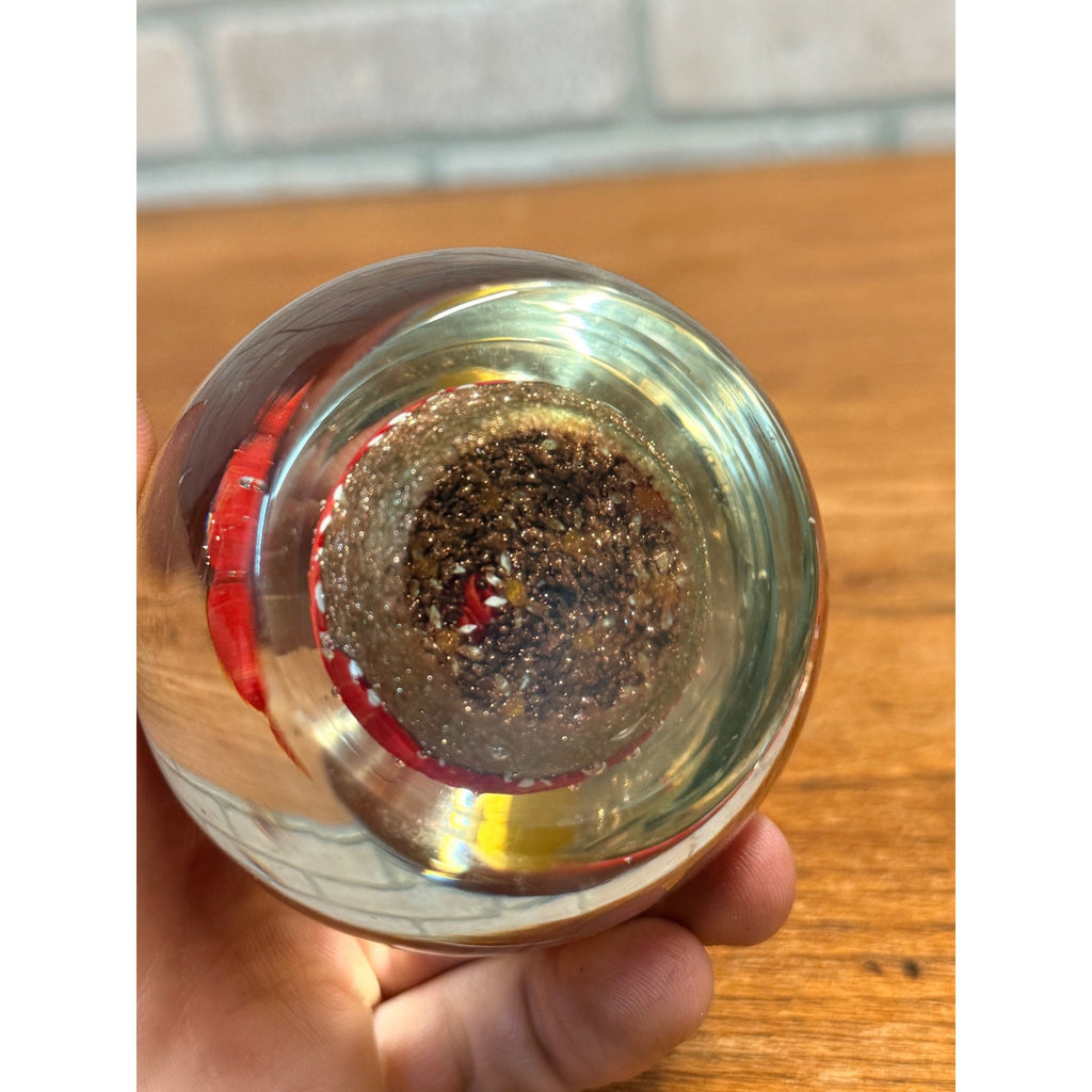 Vintage Murano Millefiori Glass Paperweight Red Flowers