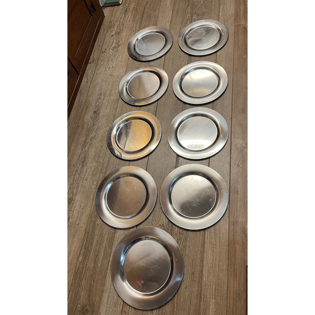 Vintage Danish Stainless Steel 12.5" Platters Plates Set of 9 Denmark Scanmalay
