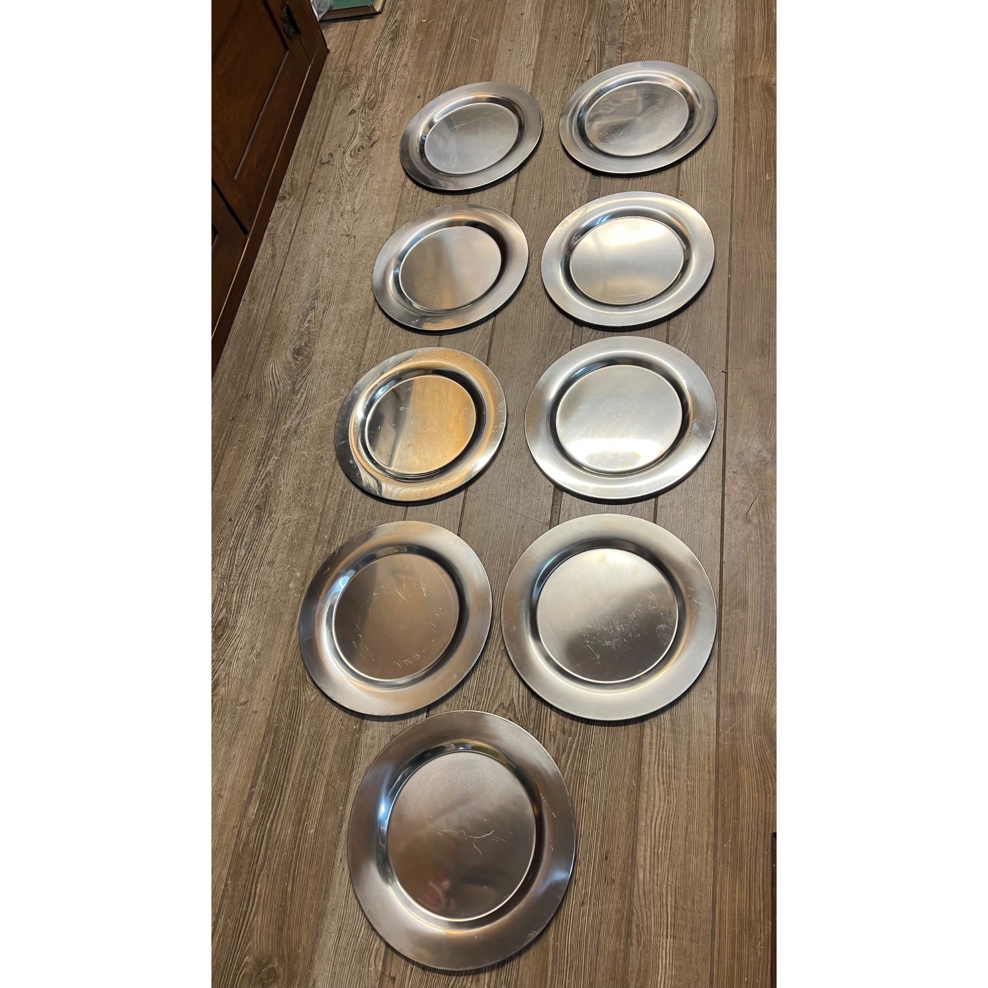 Vintage Danish Stainless Steel 12.5" Platters Plates Set of 9 Denmark Scanmalay