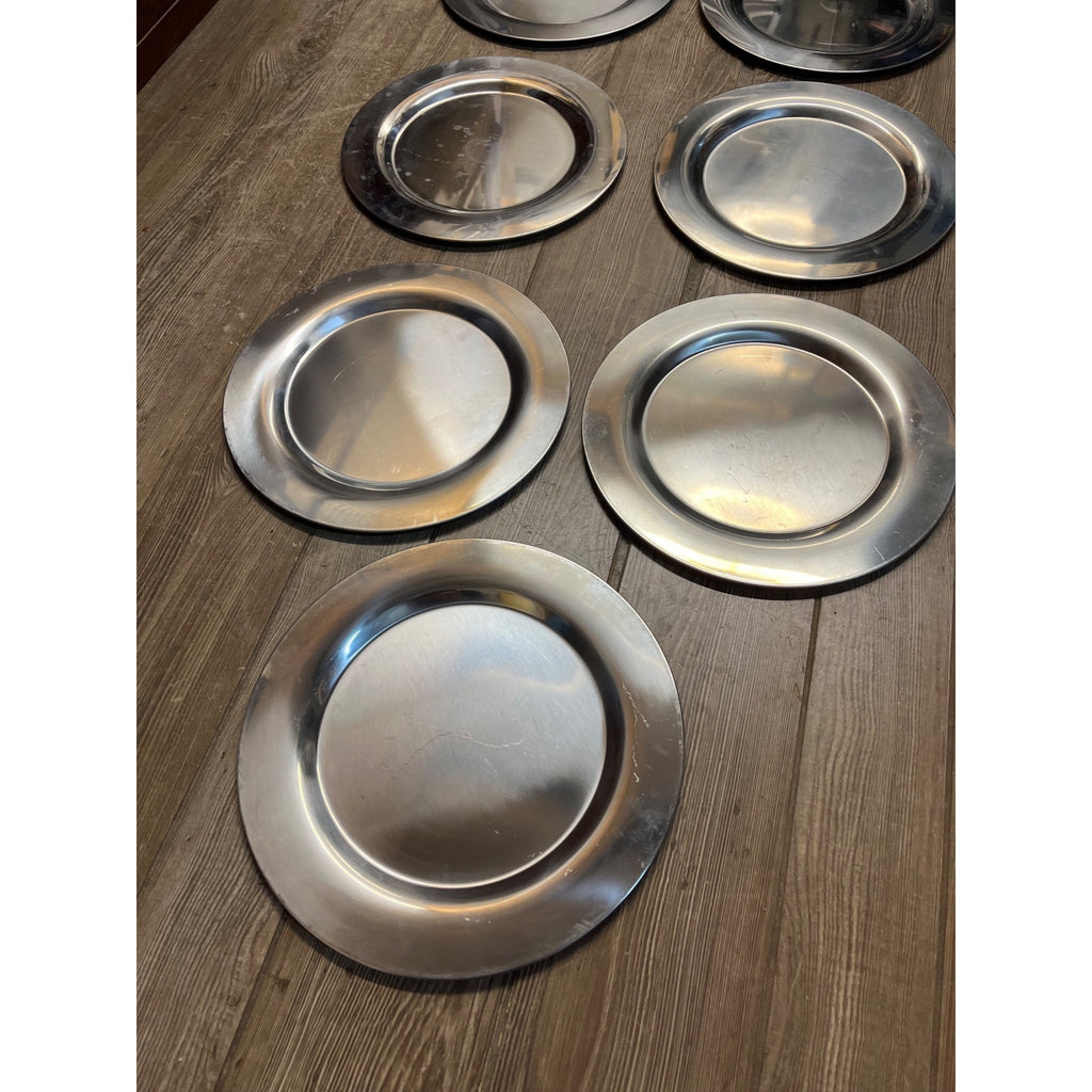 Vintage Danish Stainless Steel 12.5" Platters Plates Set of 9 Denmark Scanmalay