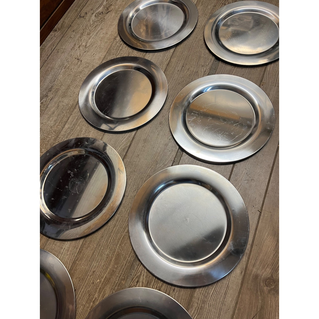 Vintage Danish Stainless Steel 12.5" Platters Plates Set of 9 Denmark Scanmalay
