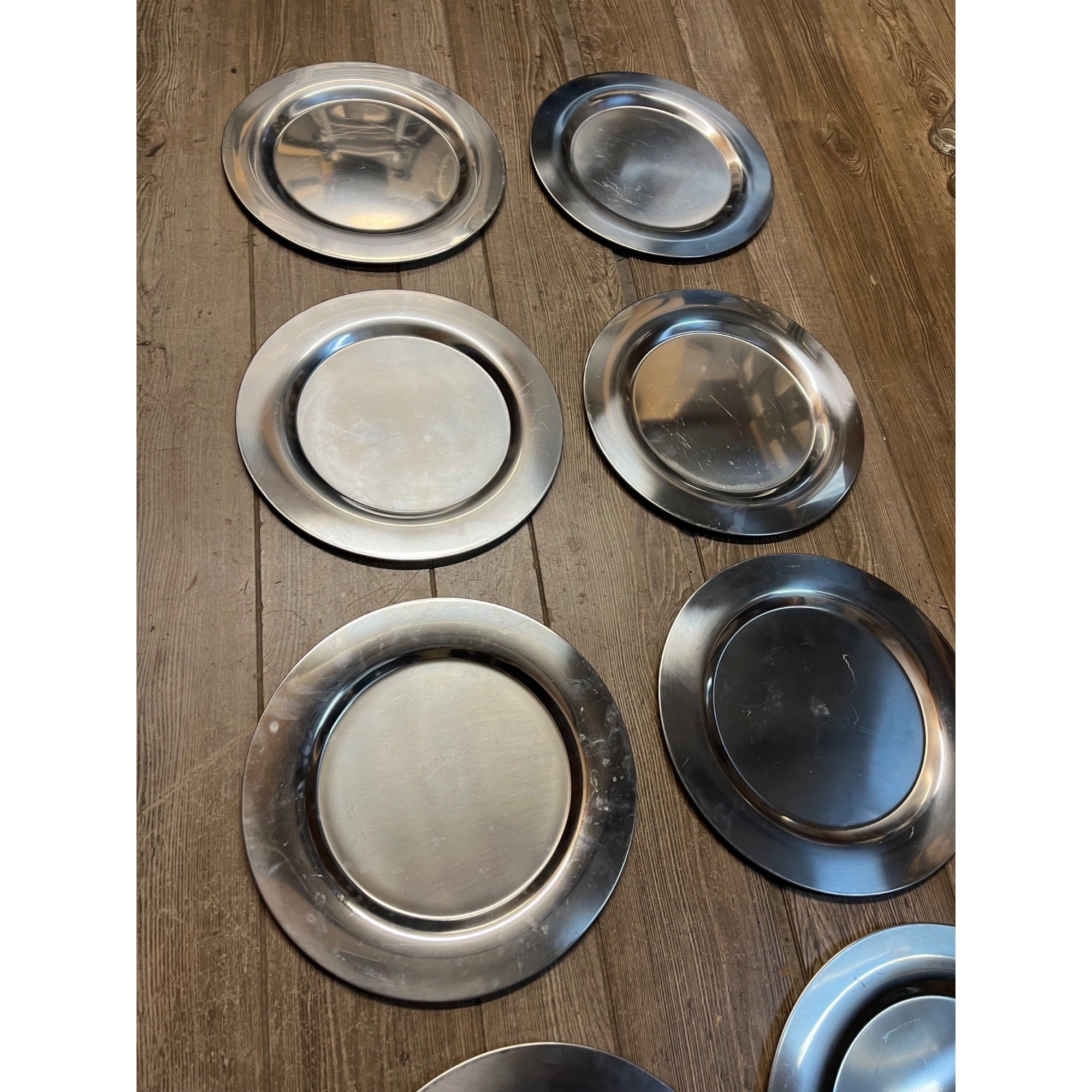 Vintage Danish Stainless Steel 12.5" Platters Plates Set of 9 Denmark Scanmalay