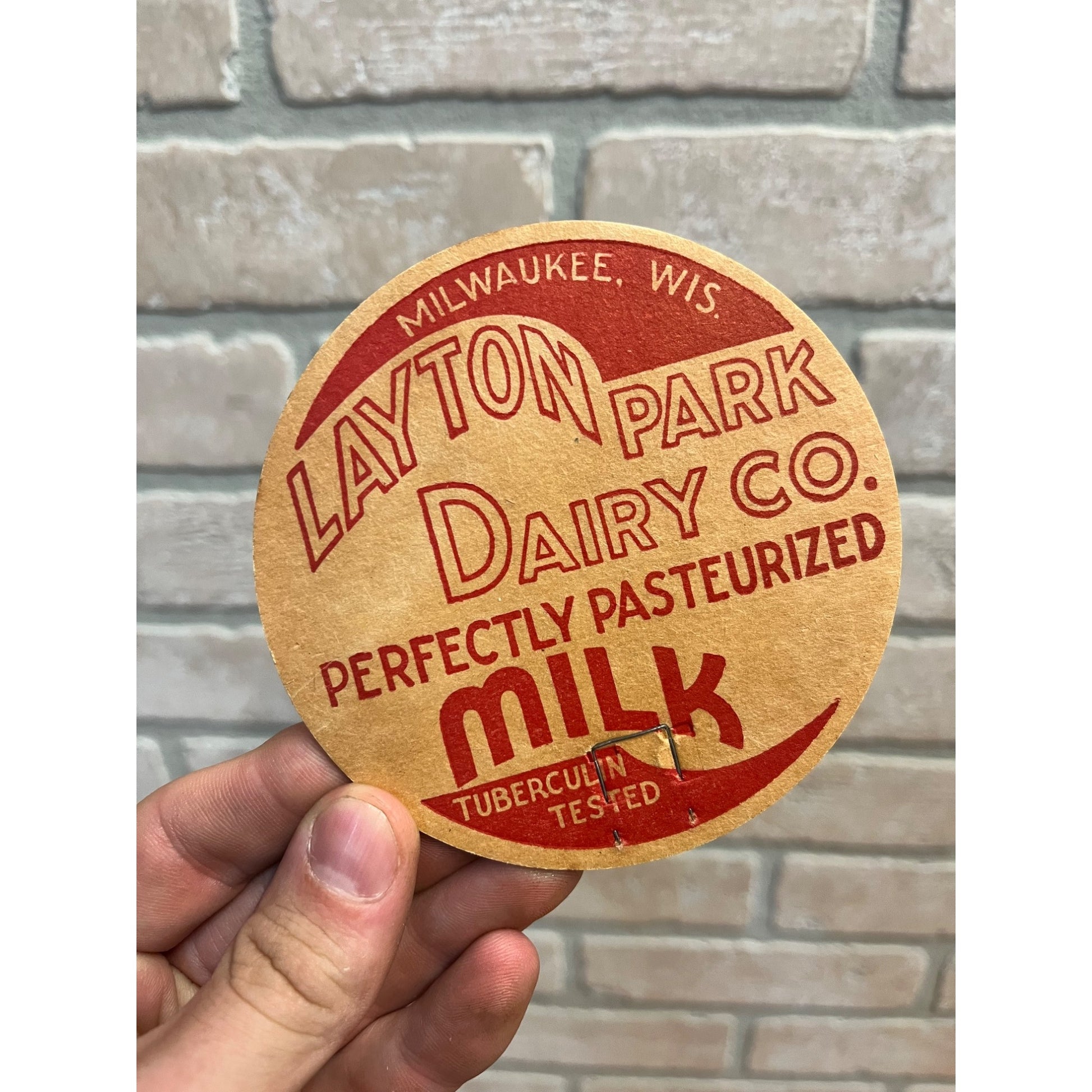 Vintage Layton Park Dairy Co. Milwaukee Wisconsin Milk Bottle Cap Large 4"