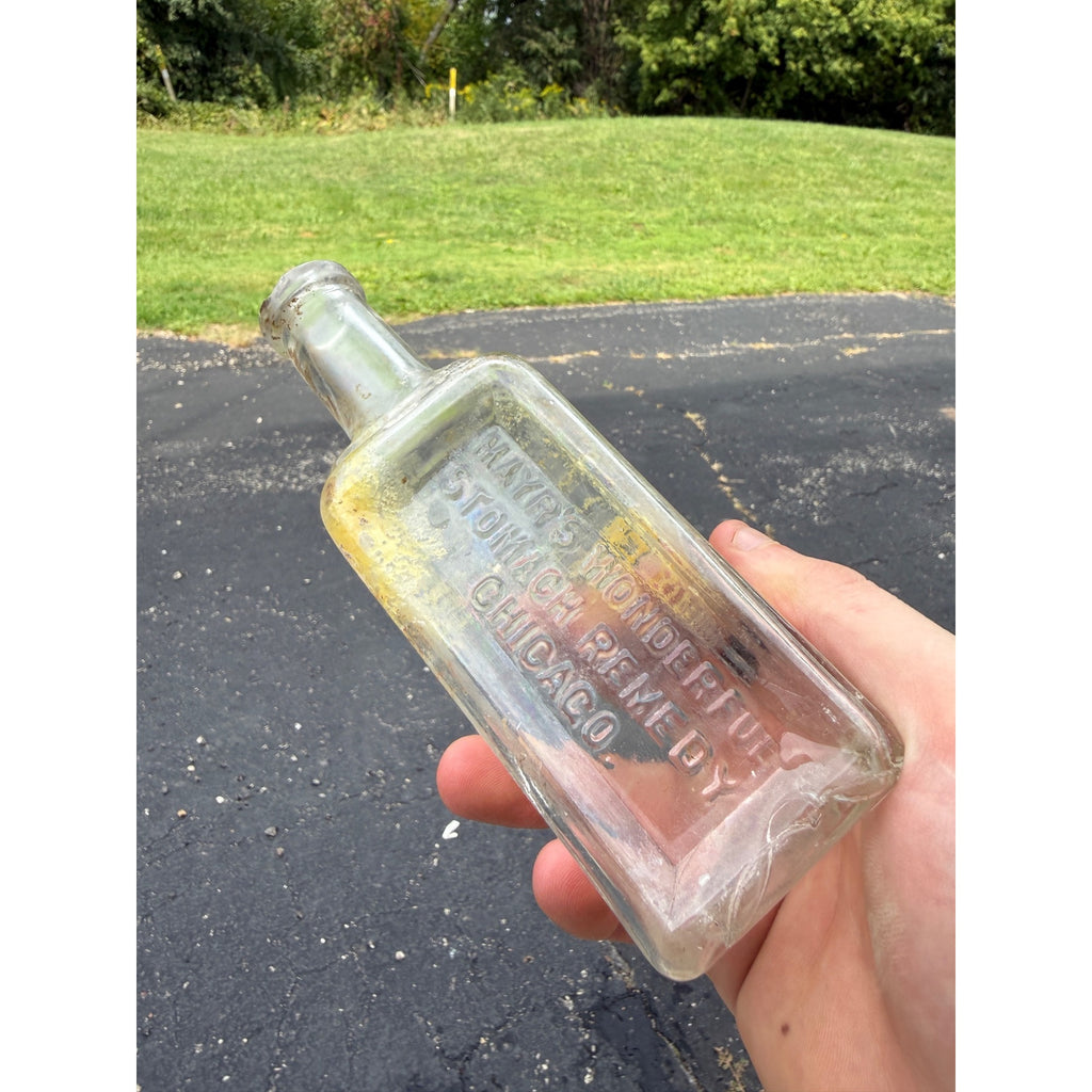 Vintage Clear Mayr's Wonderful Stomach Remedy Chicago Bottle Embossed I 6"