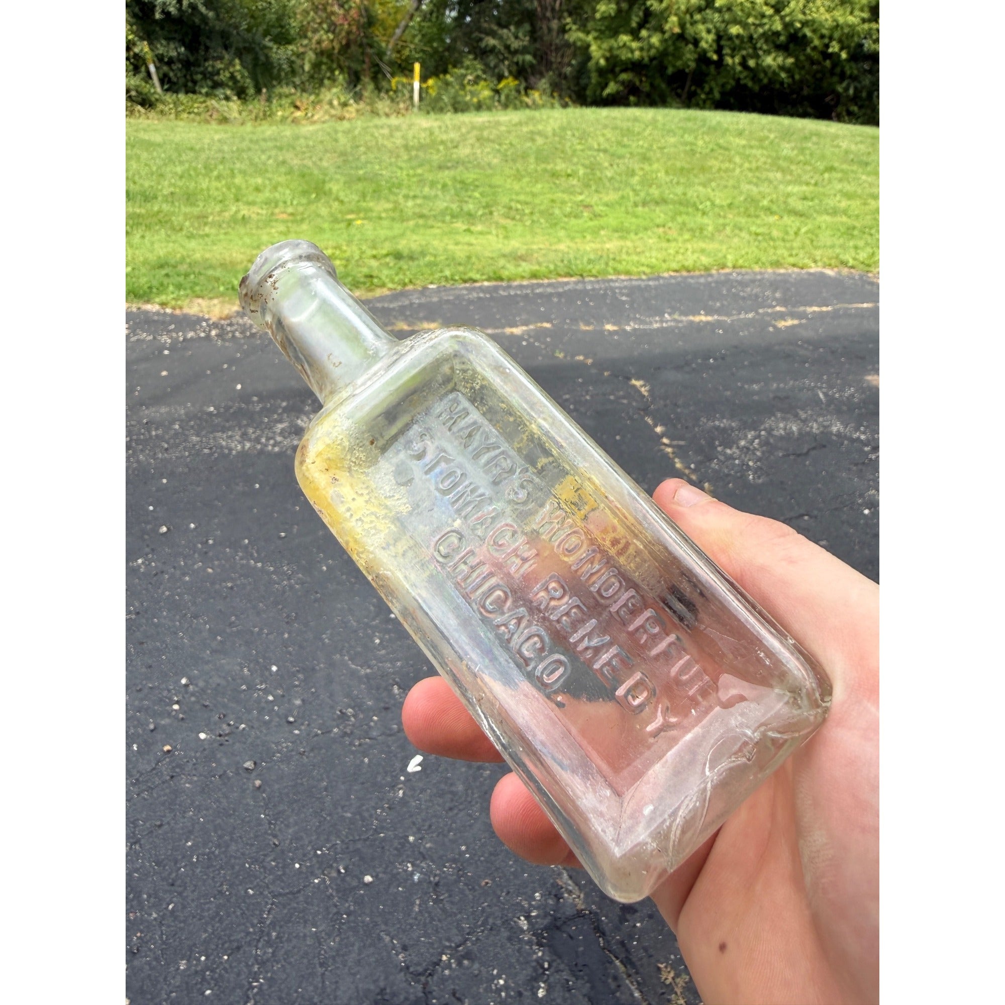 Vintage Clear Mayr's Wonderful Stomach Remedy Chicago Bottle Embossed I 6"