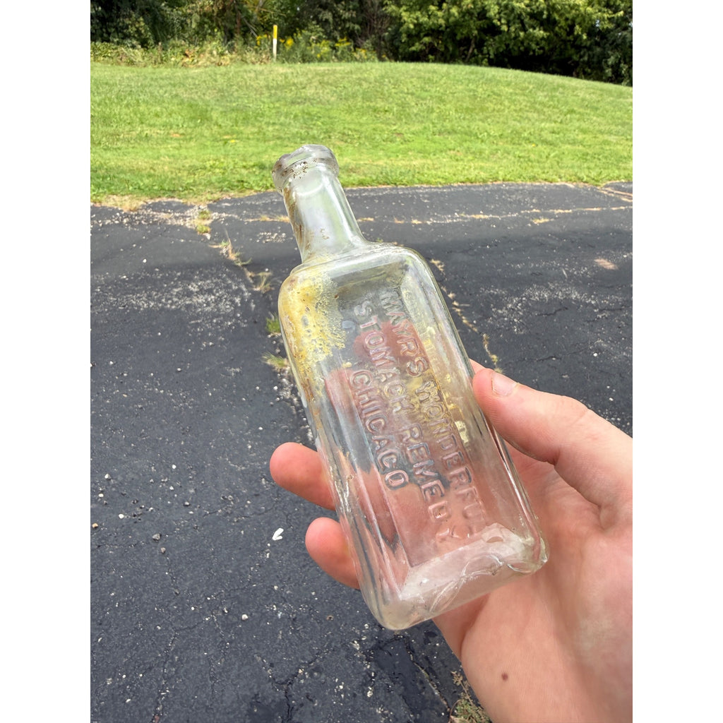 Vintage Clear Mayr's Wonderful Stomach Remedy Chicago Bottle Embossed I 6"
