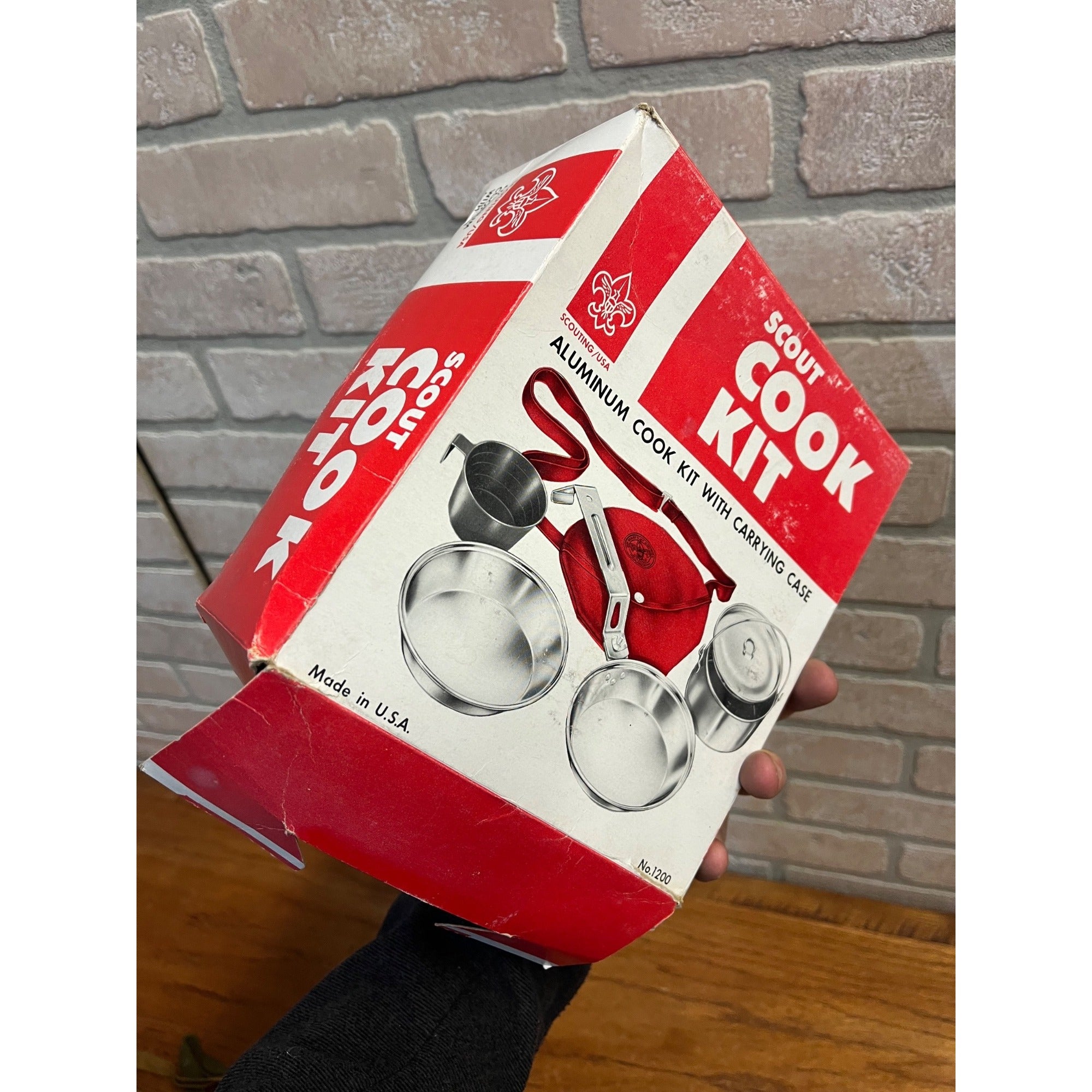Vintage Boy Scouts of America Aluminum Cook Mess Kit w/ Bag Pot Regal Red