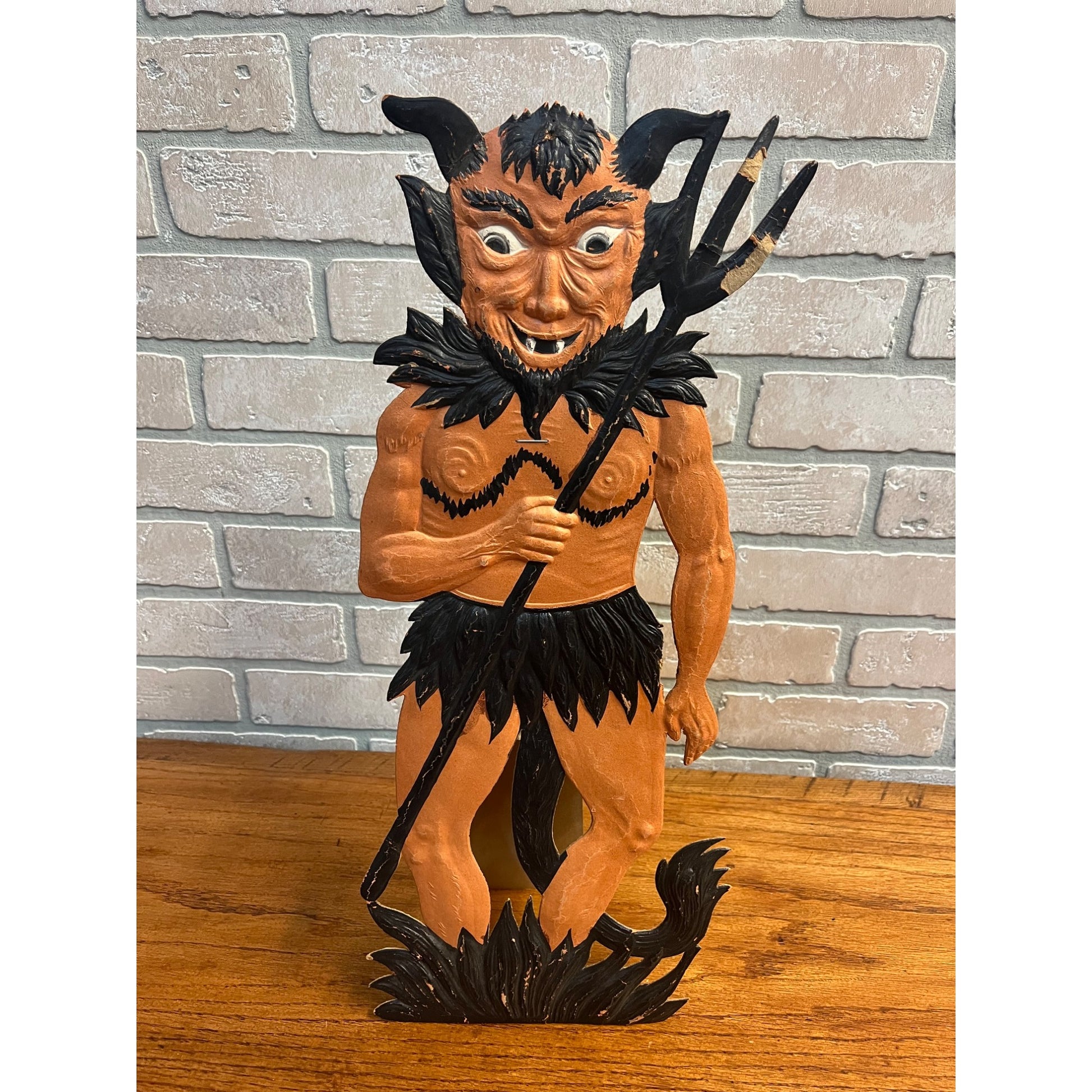 Antique 1920s Halloween German Diecut Devil Satan w/ Flames 19.5" Tall Vintage