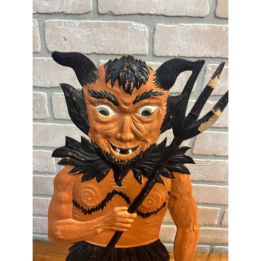 Antique 1920s Halloween German Diecut Devil Satan w/ Flames 19.5" Tall Vintage