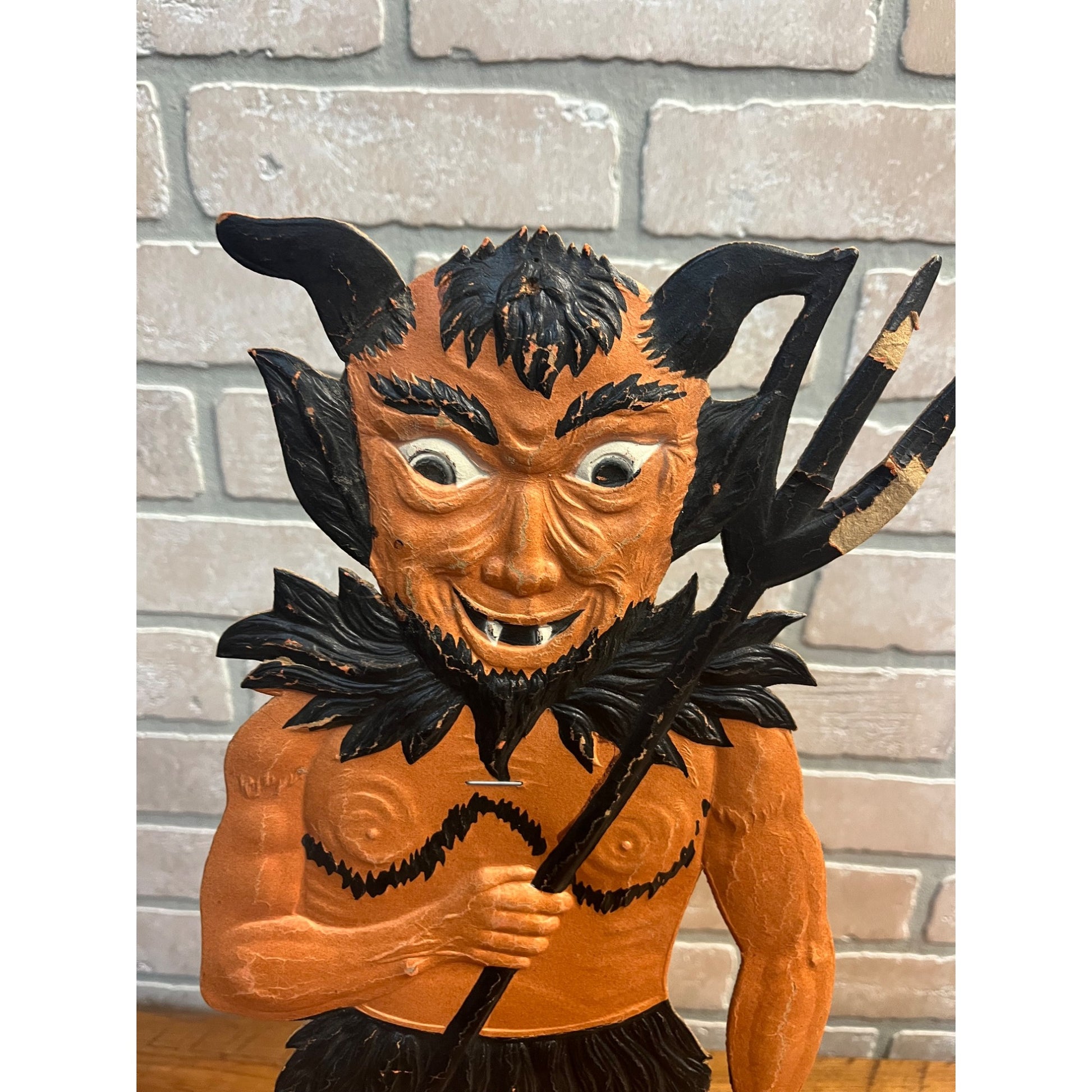 Antique 1920s Halloween German Diecut Devil Satan w/ Flames 19.5" Tall Vintage