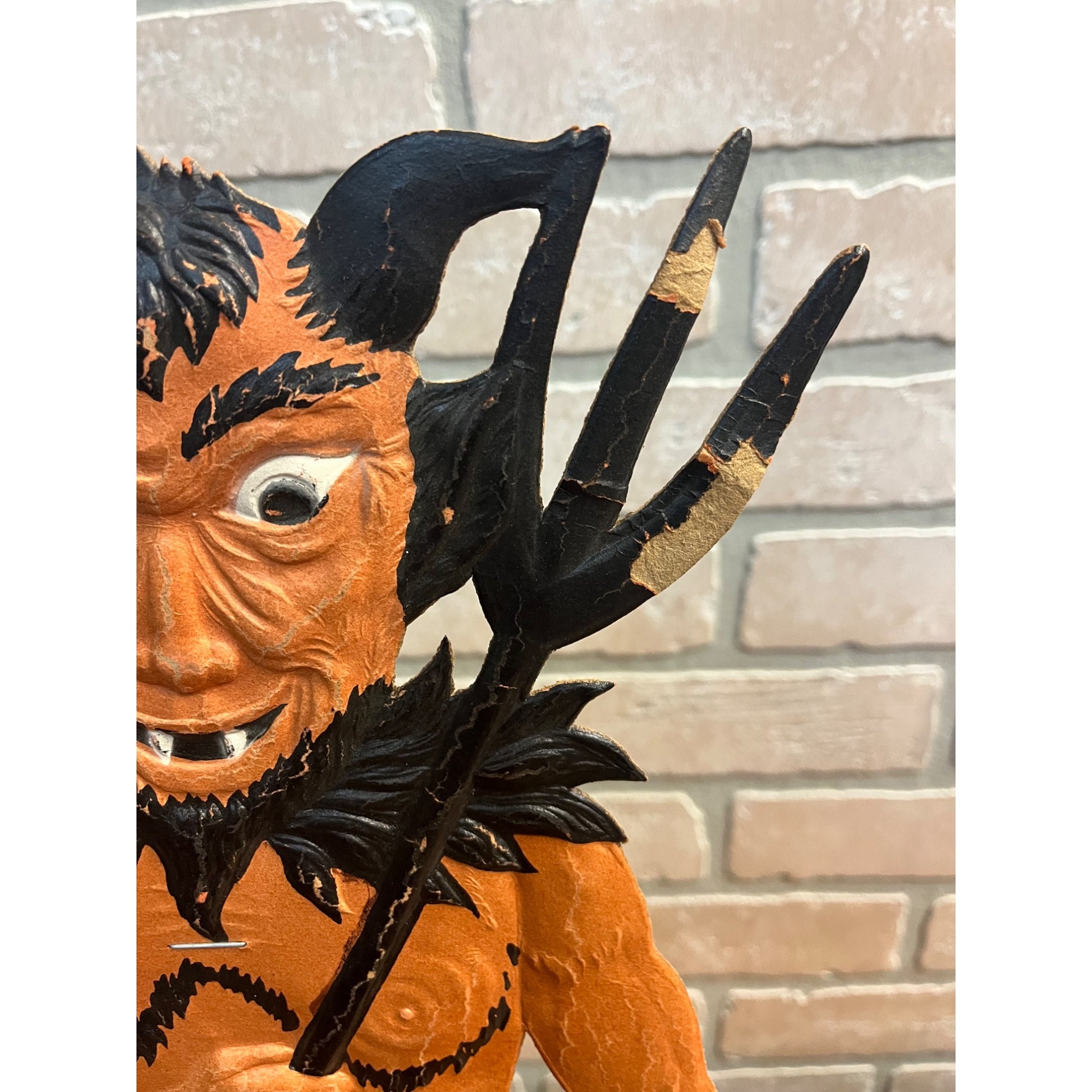Antique 1920s Halloween German Diecut Devil Satan w/ Flames 19.5" Tall Vintage