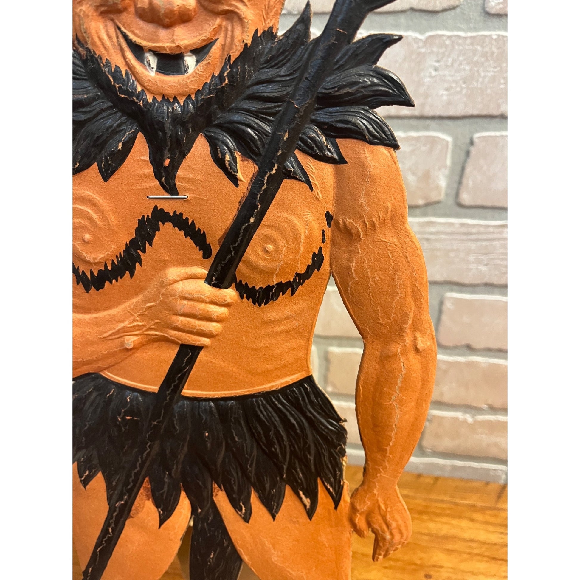 Antique 1920s Halloween German Diecut Devil Satan w/ Flames 19.5" Tall Vintage