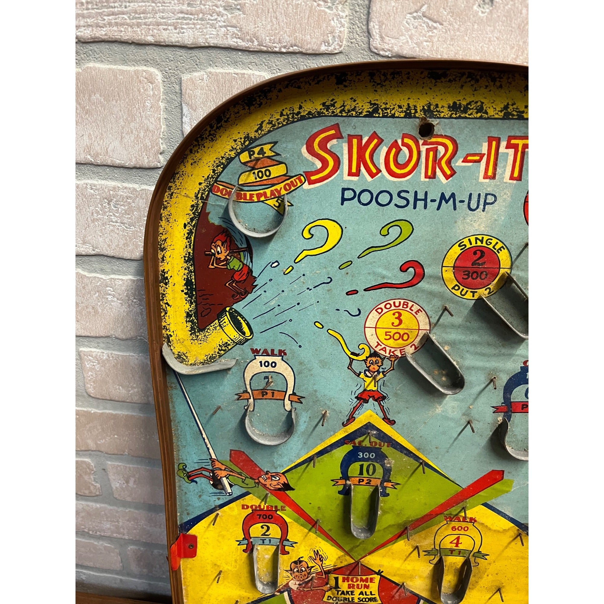 Vintage 1930s Skor-It Poosh-M-Up Marble Pinball Table Top Game