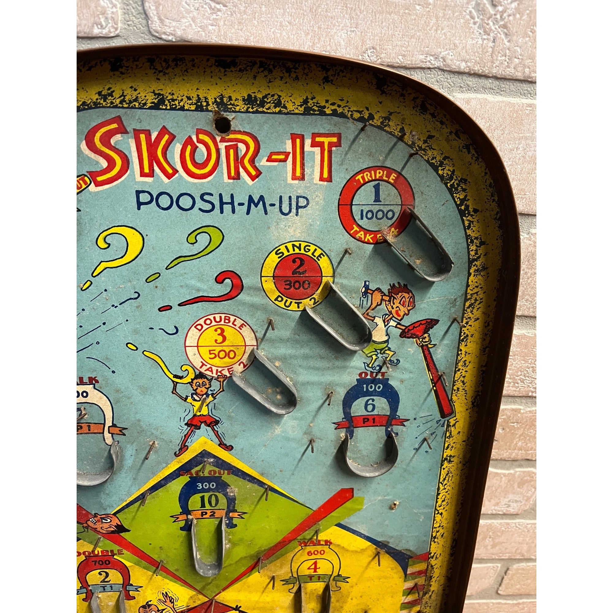 Vintage 1930s Skor-It Poosh-M-Up Marble Pinball Table Top Game