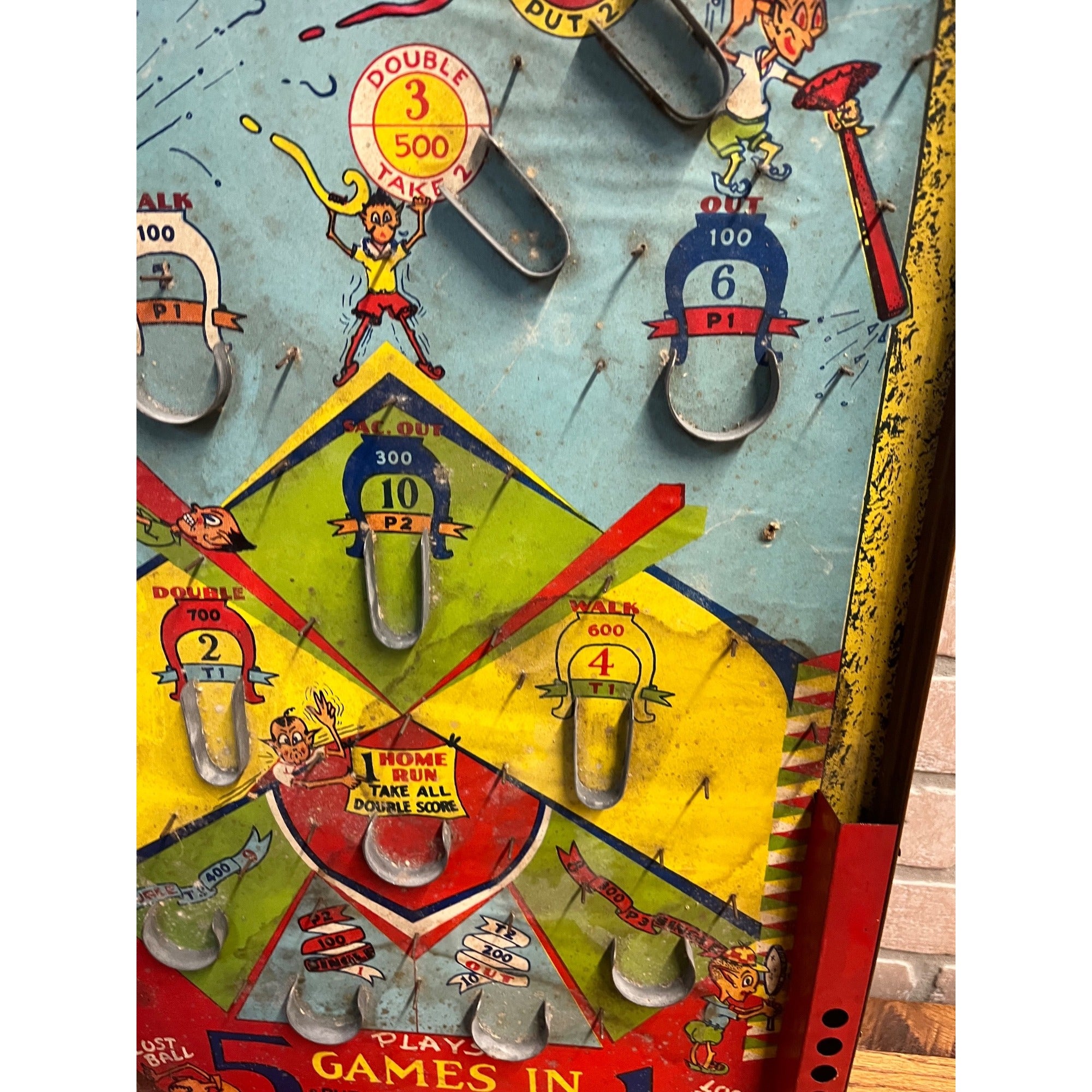 Vintage 1930s Skor-It Poosh-M-Up Marble Pinball Table Top Game