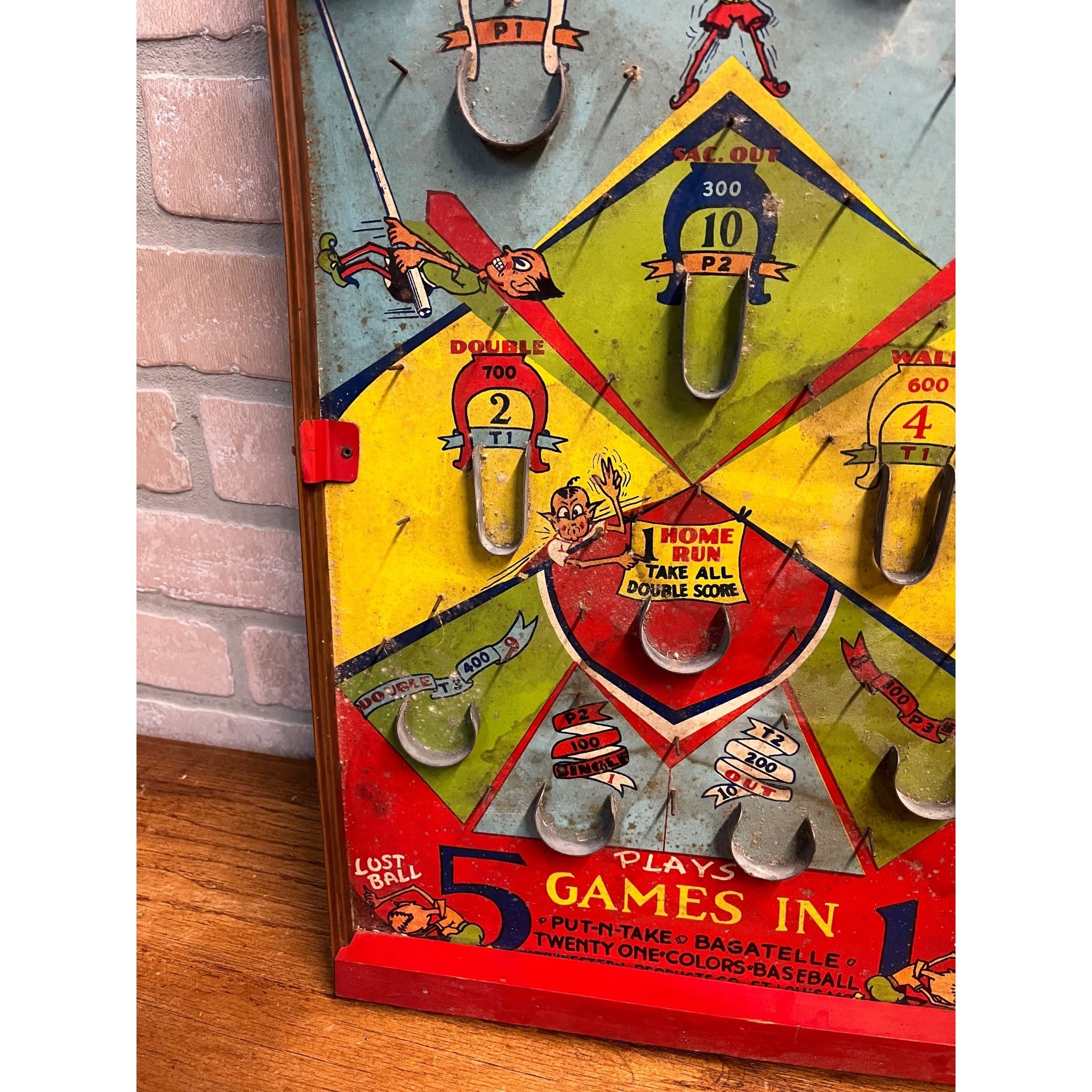 Vintage 1930s Skor-It Poosh-M-Up Marble Pinball Table Top Game