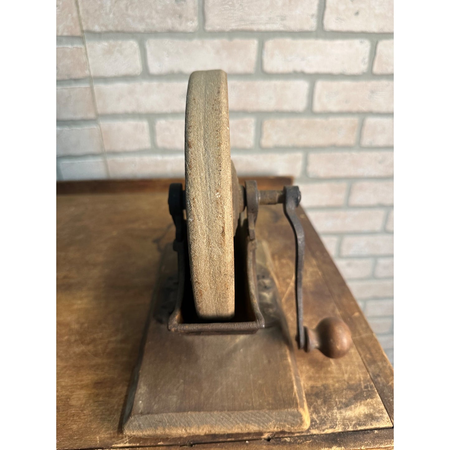 Antique Primitive HB&M Tabletop Wet Stone Sharpening Tool W/ Trough