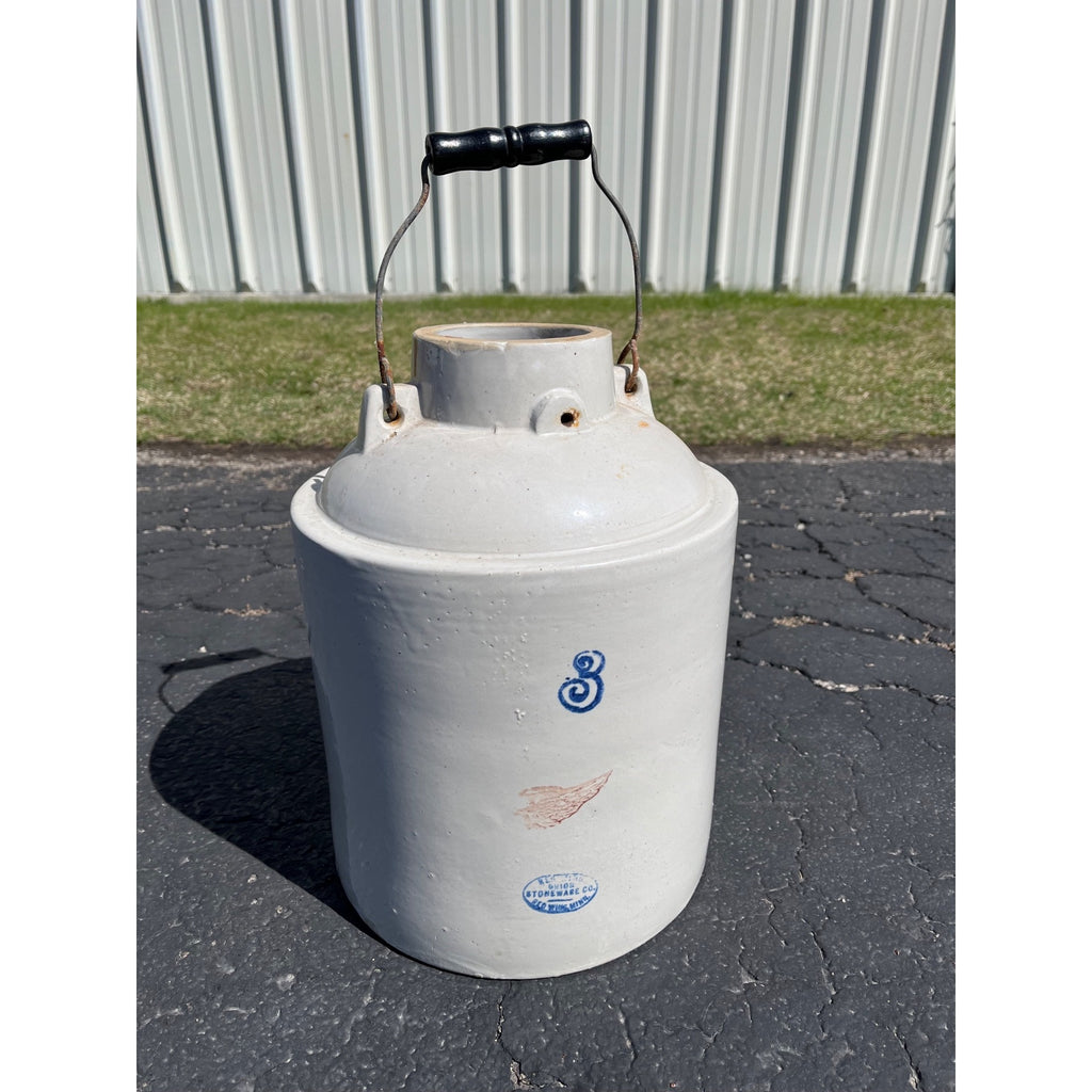 Antique Red Wing Union 3 Gallon Stoneware Canning Jar w/ Bail Handle - No Lid