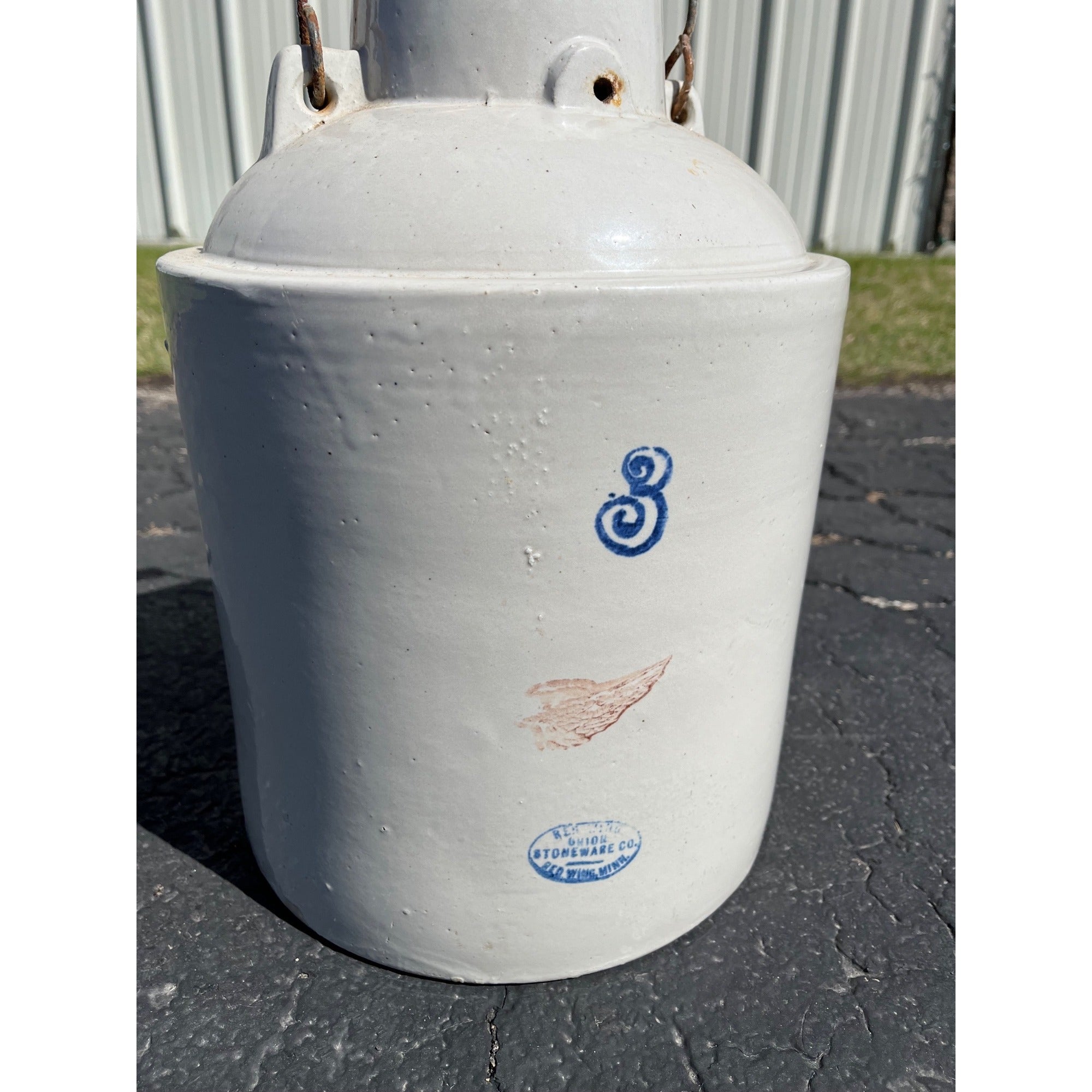 Antique Red Wing Union 3 Gallon Stoneware Canning Jar w/ Bail Handle - No Lid