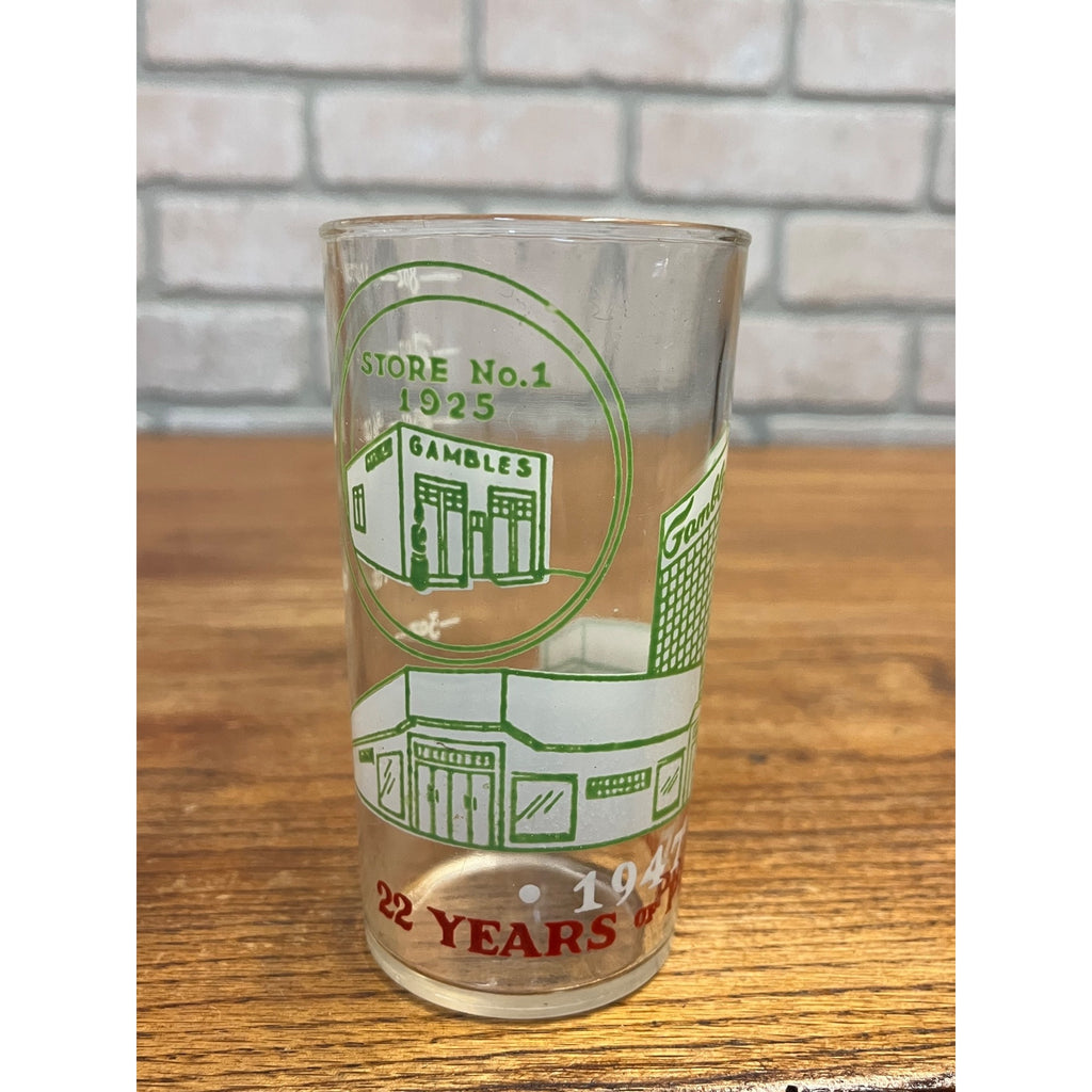 1947 Gambles Department Store 22 Years of Progress Glass Tumbler Measuring Glass