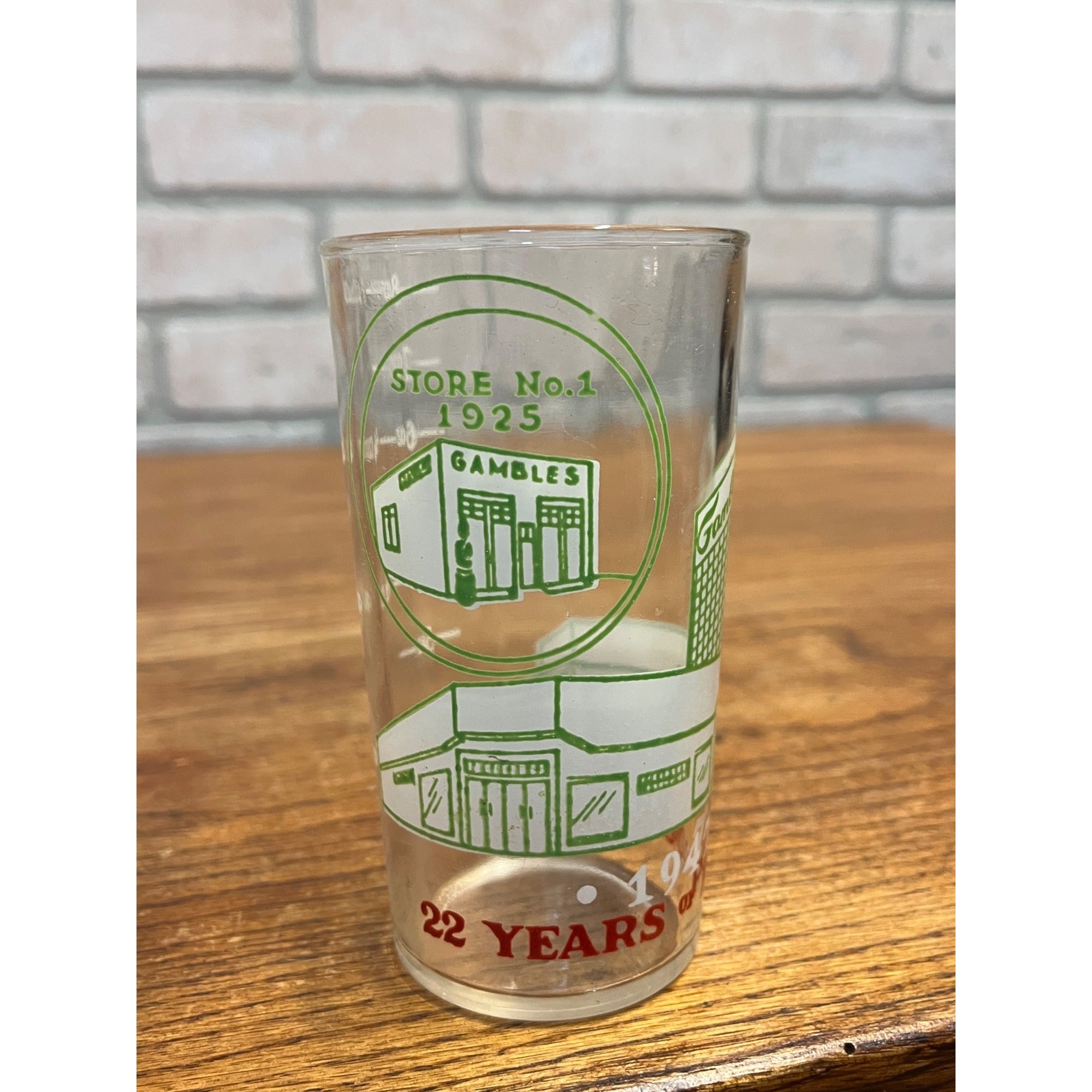 1947 Gambles Department Store 22 Years of Progress Glass Tumbler Measuring Glass