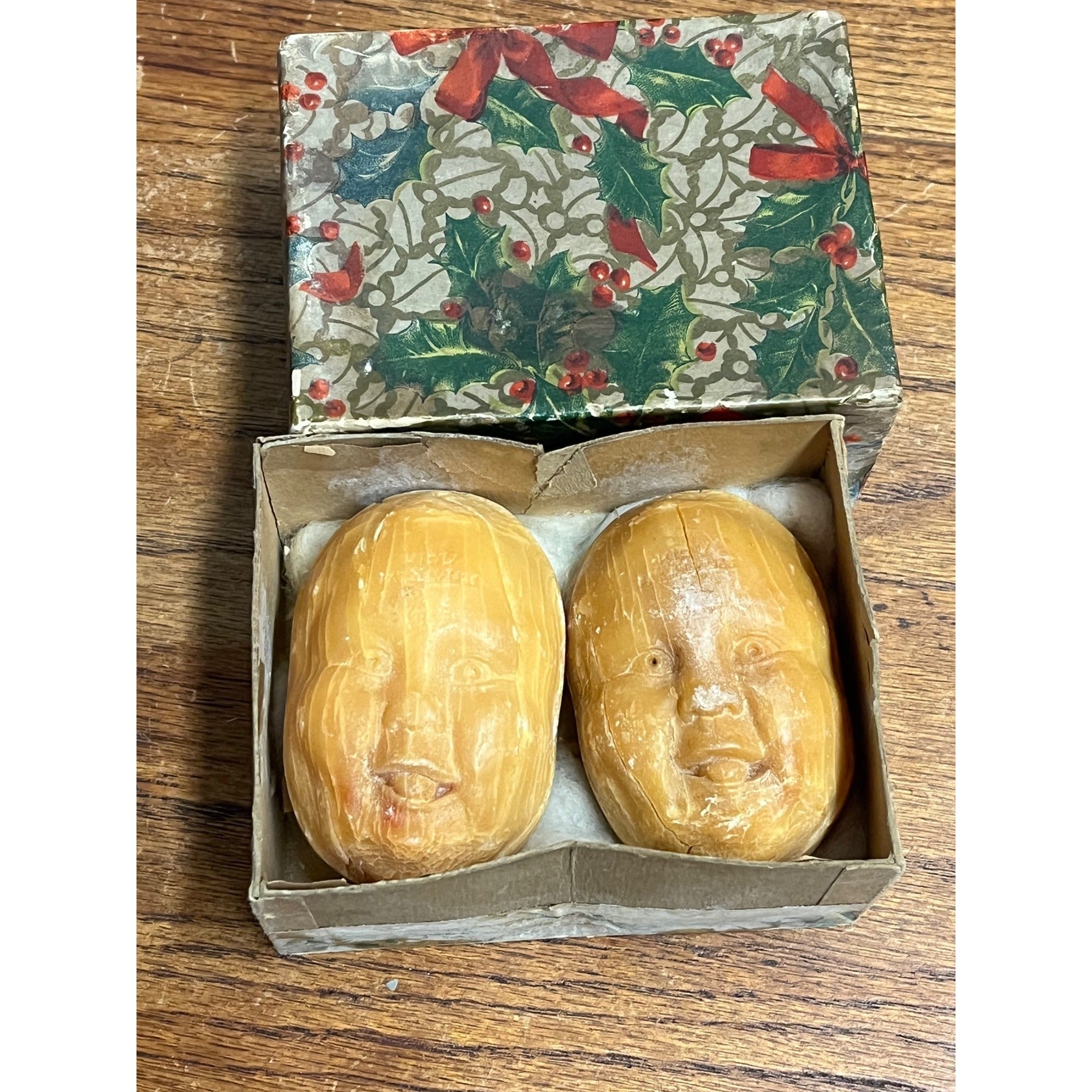 Vintage Kirks Baby Head Face Figural Beeswax Soap Bars w/ Box Unusual Oddity