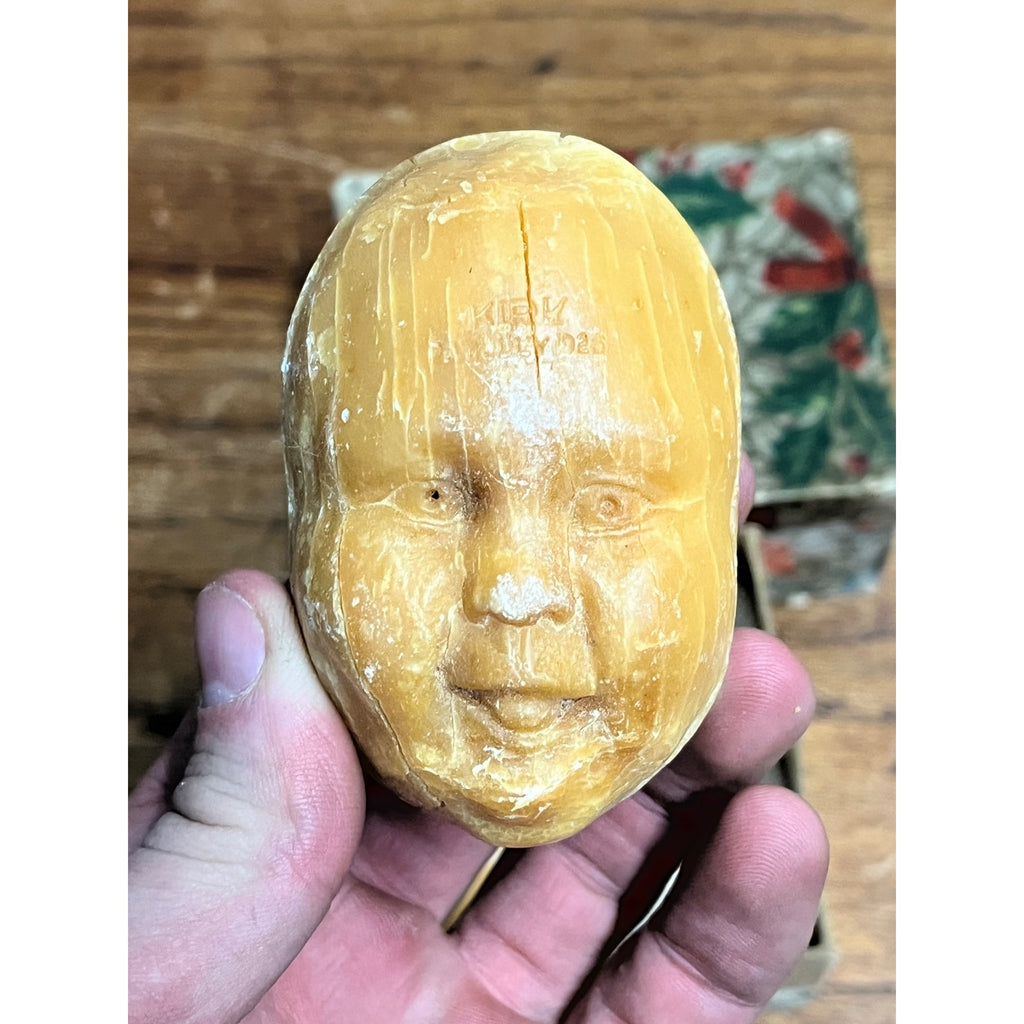 Vintage Kirks Baby Head Face Figural Beeswax Soap Bars w/ Box Unusual Oddity