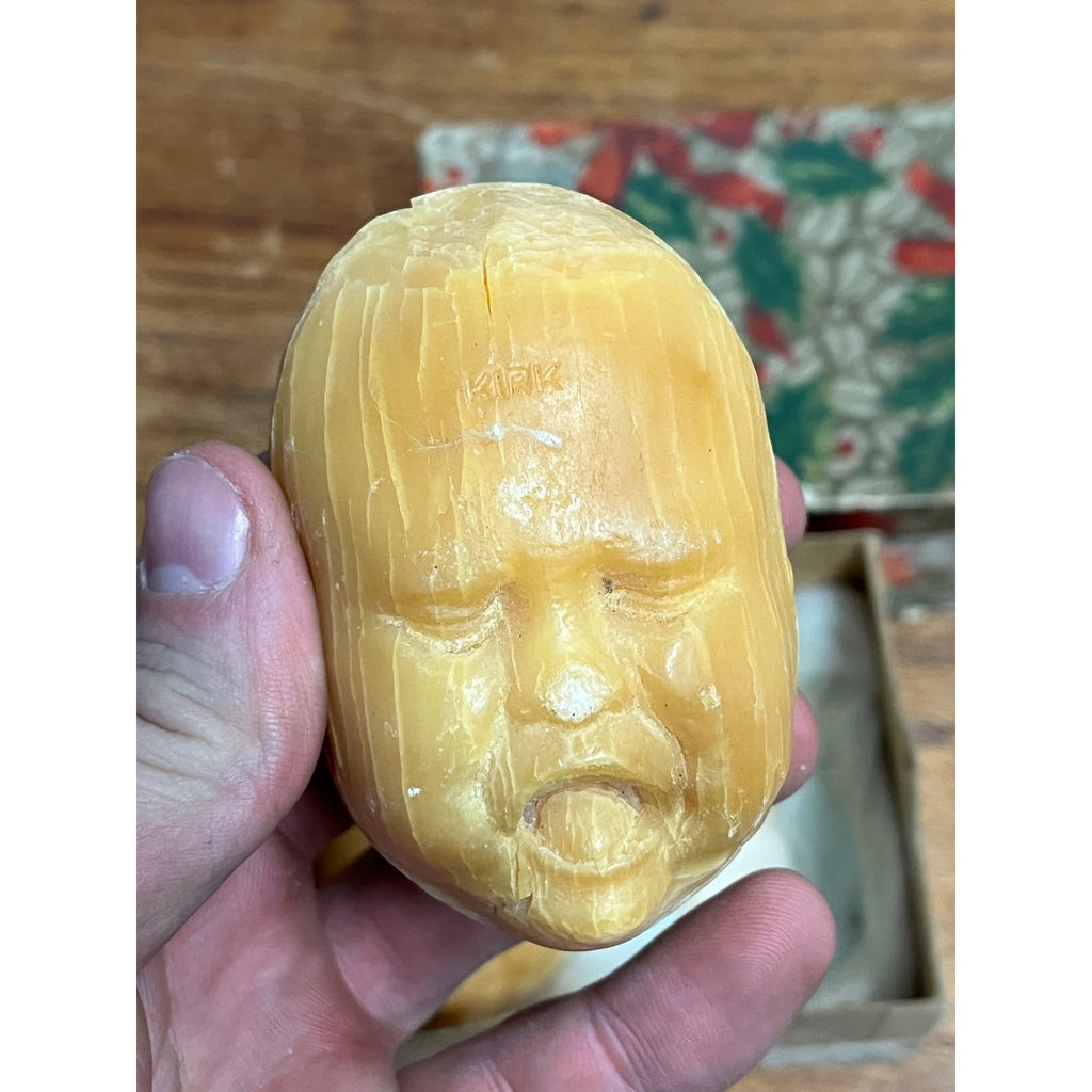 Vintage Kirks Baby Head Face Figural Beeswax Soap Bars w/ Box Unusual Oddity