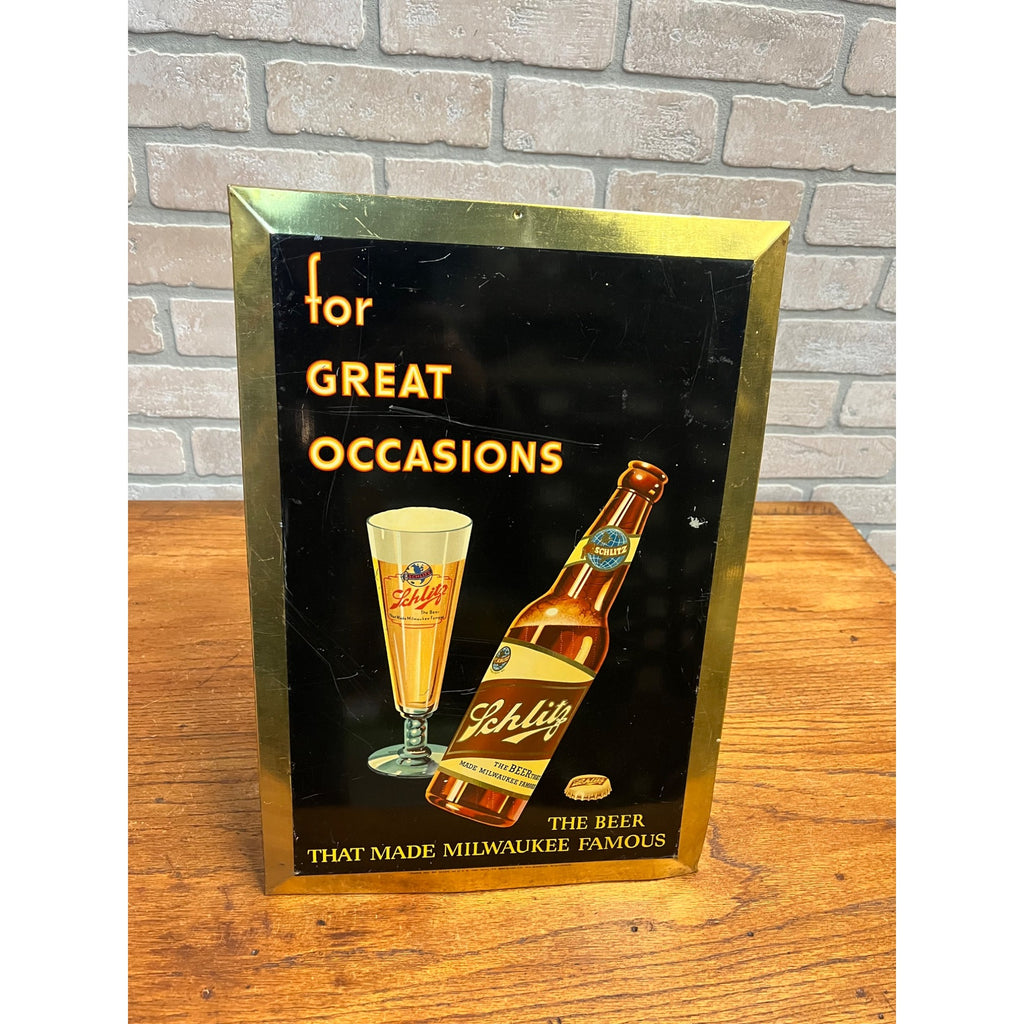 Vintage 1940s Schlitz Milwaukee Beer Tin-Over-Cardboard Advertising Bar Sign TOC