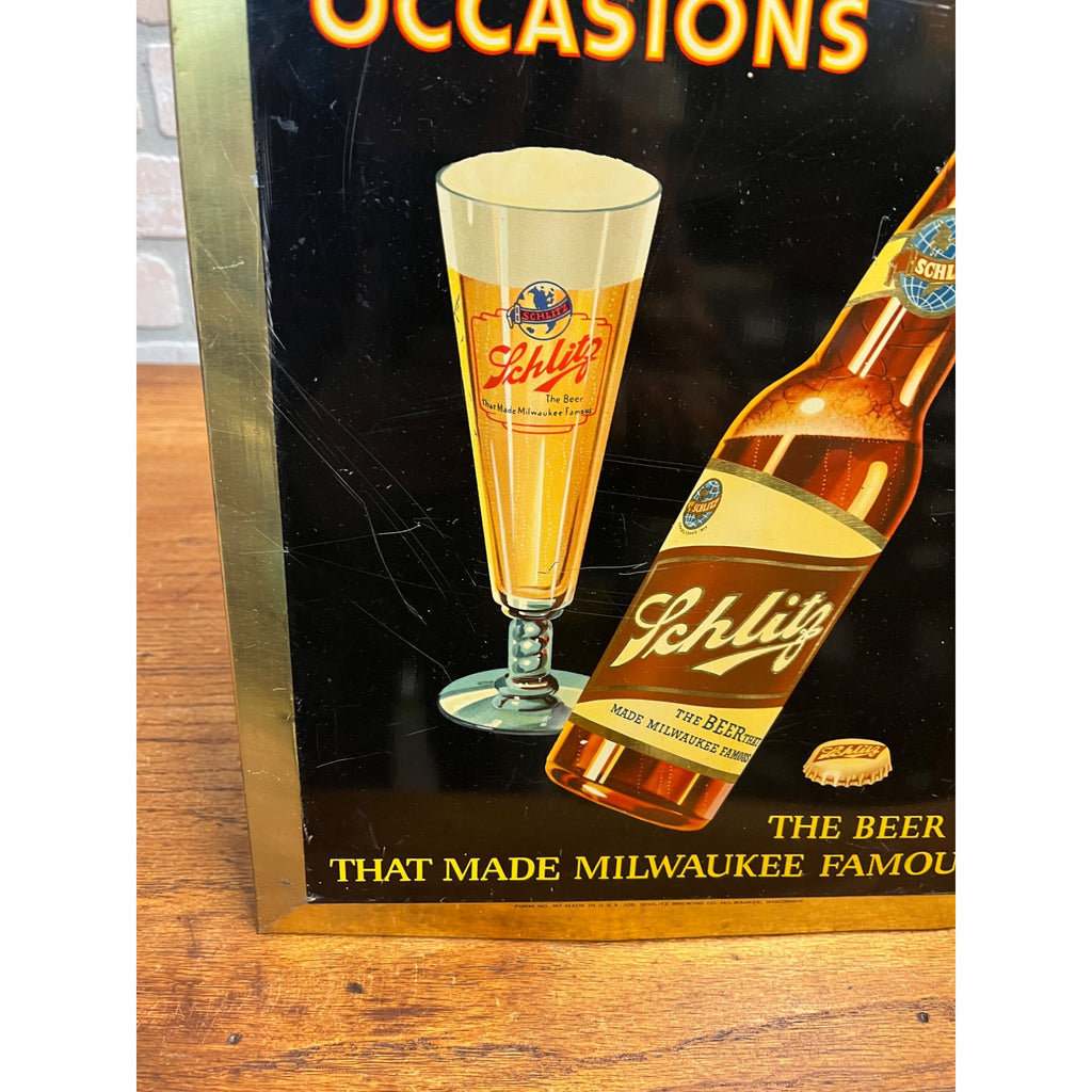 Vintage 1940s Schlitz Milwaukee Beer Tin-Over-Cardboard Advertising Bar Sign TOC