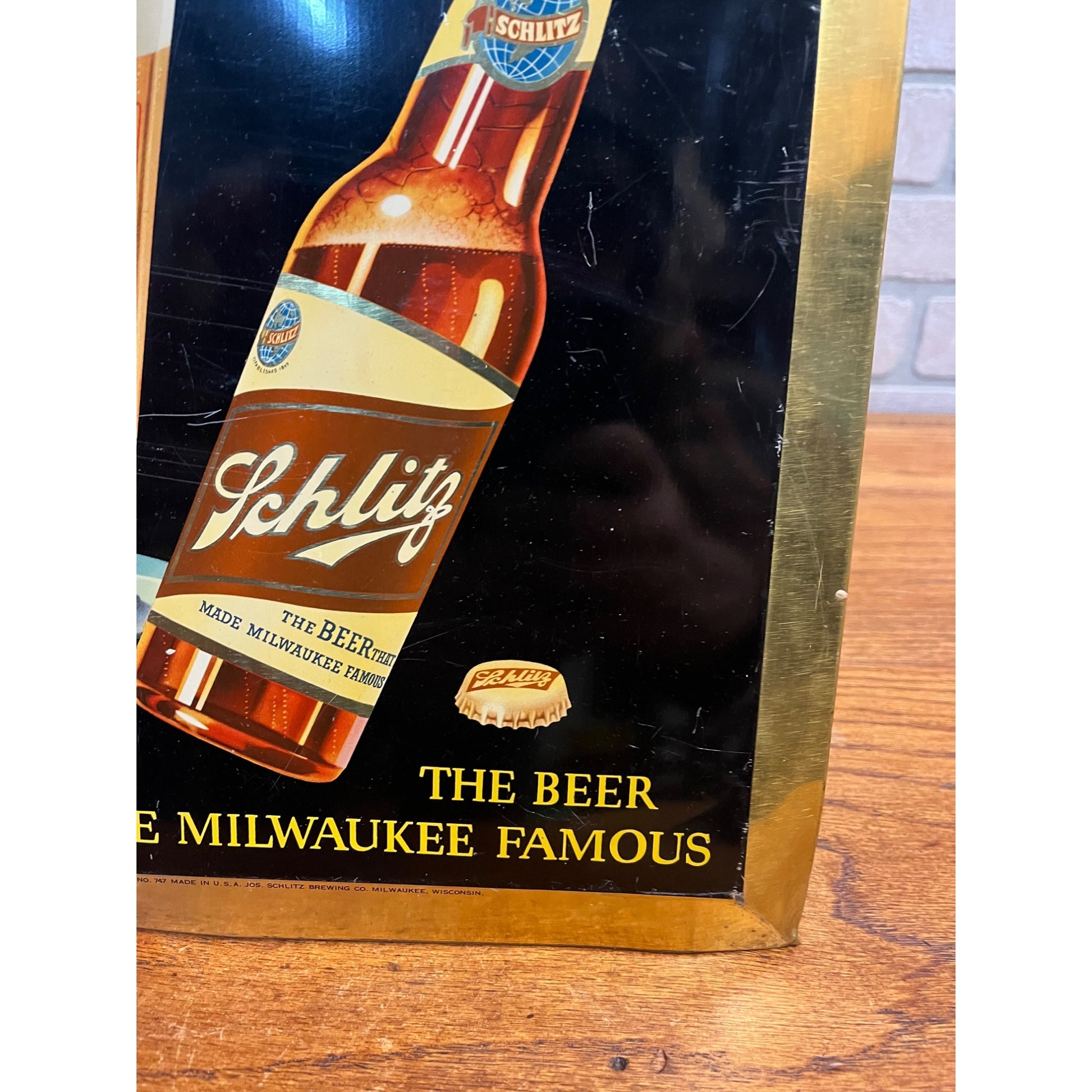 Vintage 1940s Schlitz Milwaukee Beer Tin-Over-Cardboard Advertising Bar Sign TOC
