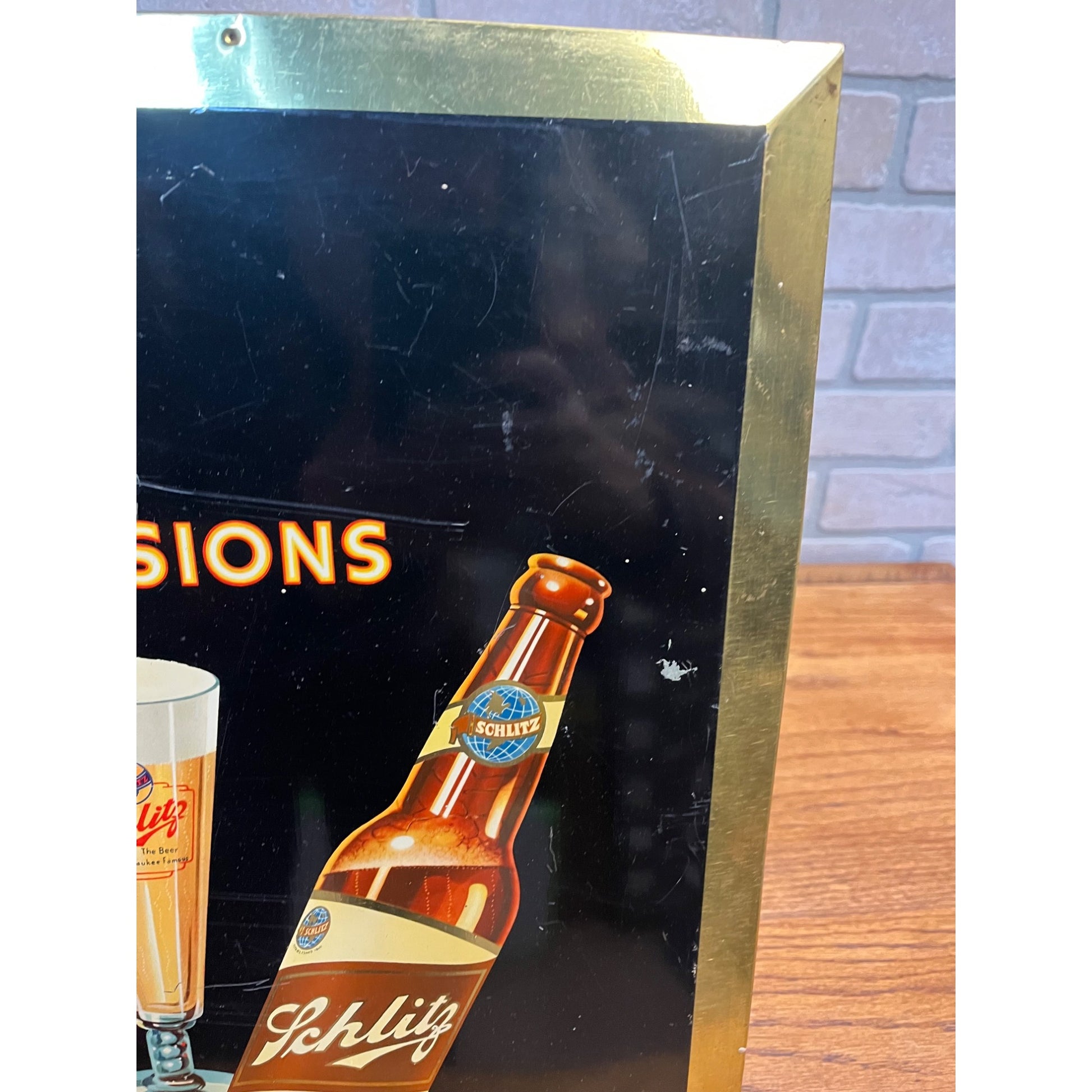 Vintage 1940s Schlitz Milwaukee Beer Tin-Over-Cardboard Advertising Bar Sign TOC