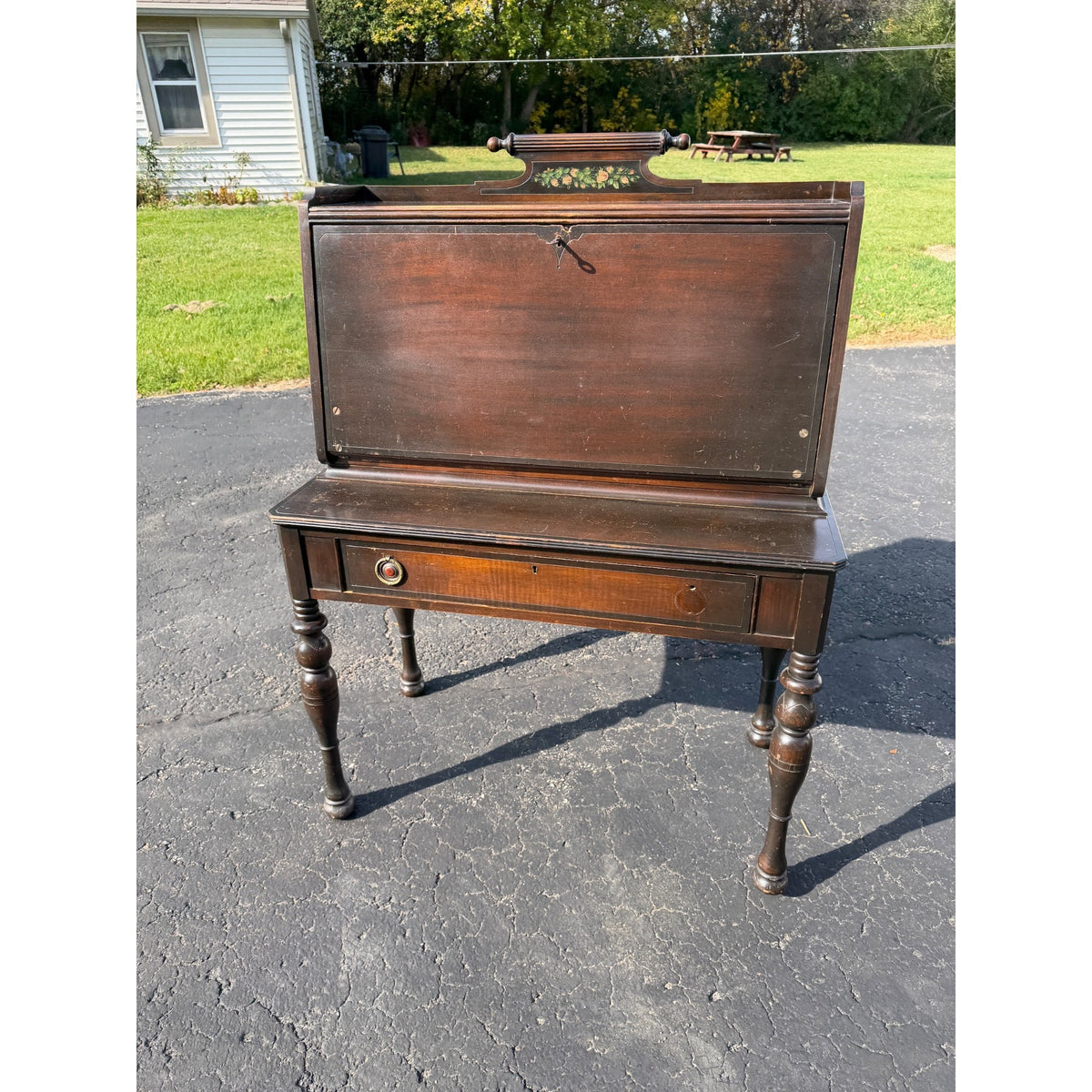 Vintage Daisy Mahogany Wooden Secretary Butler's Desk