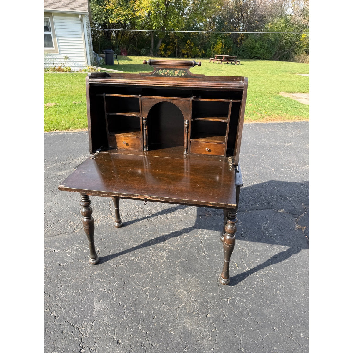 Vintage Daisy Mahogany Wooden Secretary Butler's Desk