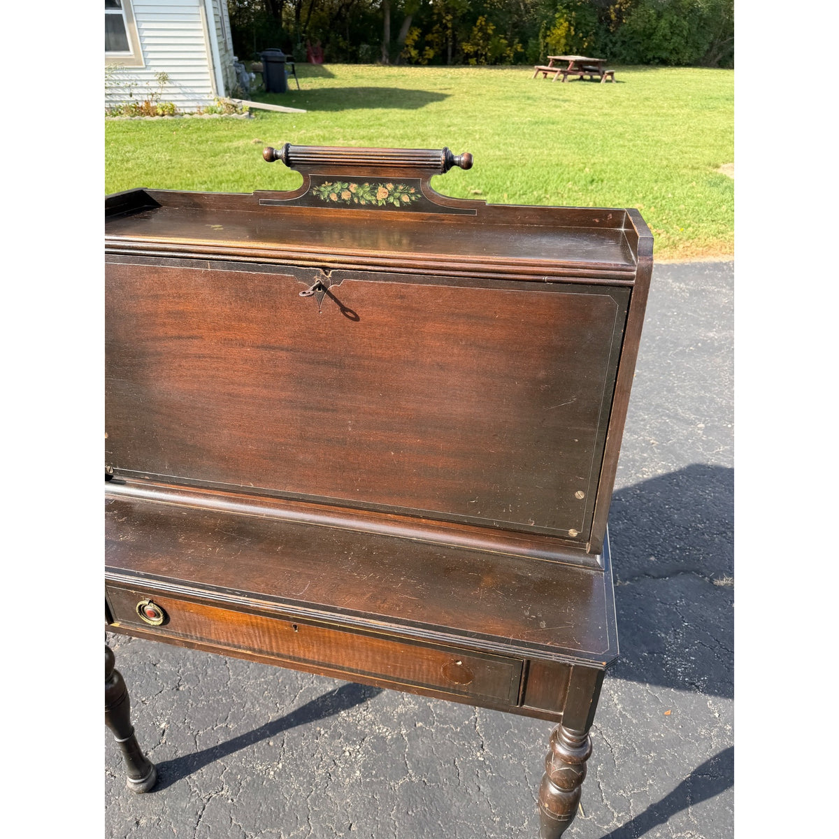 Vintage Daisy Mahogany Wooden Secretary Butler's Desk