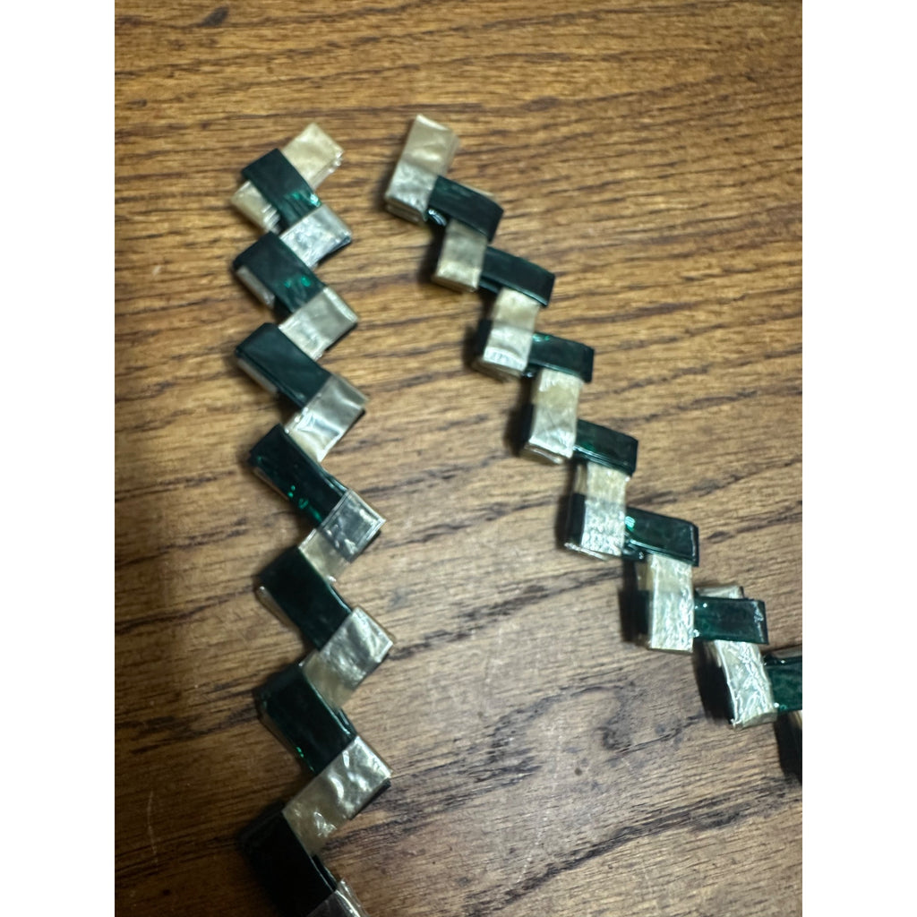 Vintage c1930s Folk Art Wax Gum / Candy Wrapper Handmade Green & White Necklace