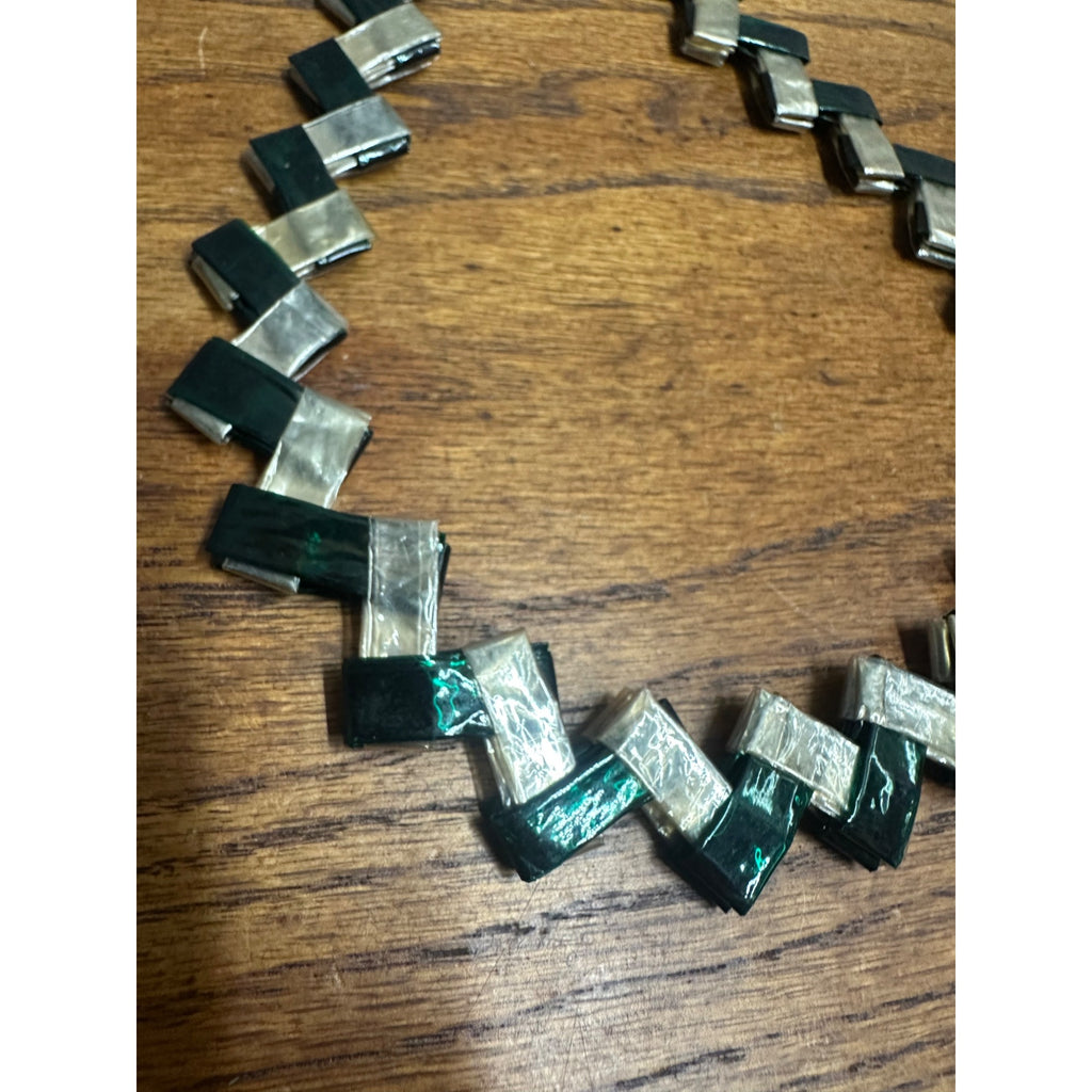 Vintage c1930s Folk Art Wax Gum / Candy Wrapper Handmade Green & White Necklace