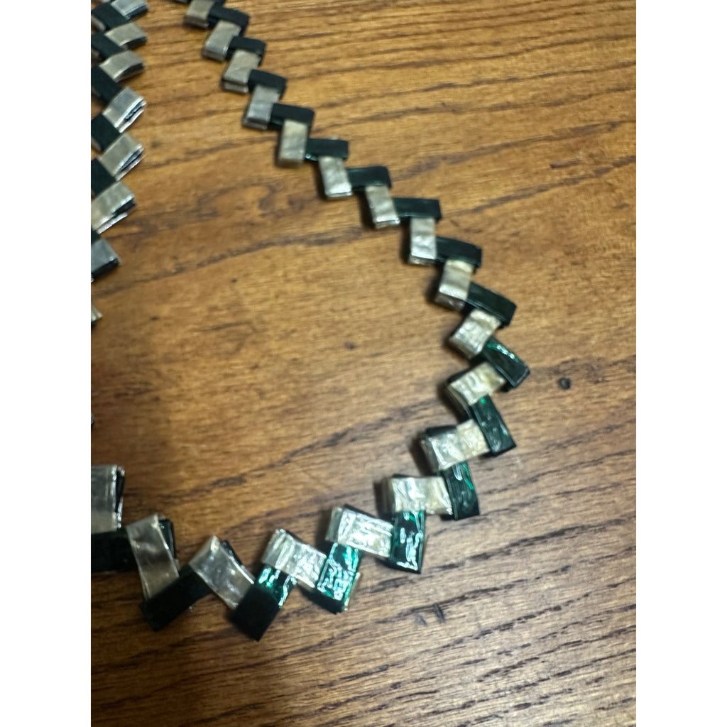 Vintage c1930s Folk Art Wax Gum / Candy Wrapper Handmade Green & White Necklace