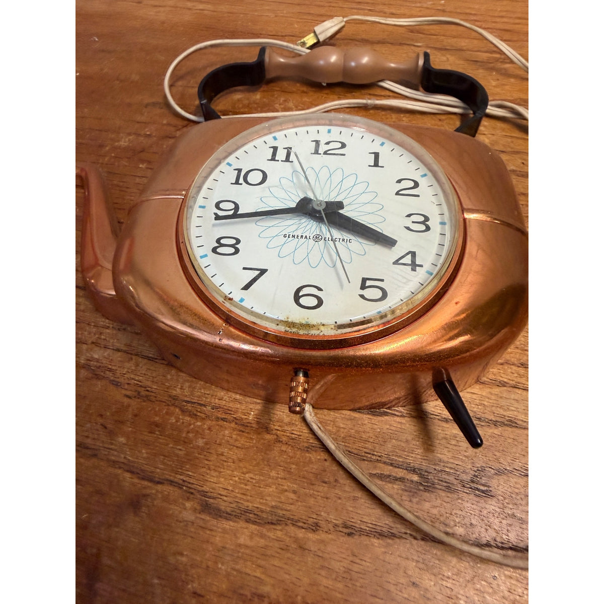 Vintage General Eelctric Copper TeaKettle Clock Nonworking Mid Century