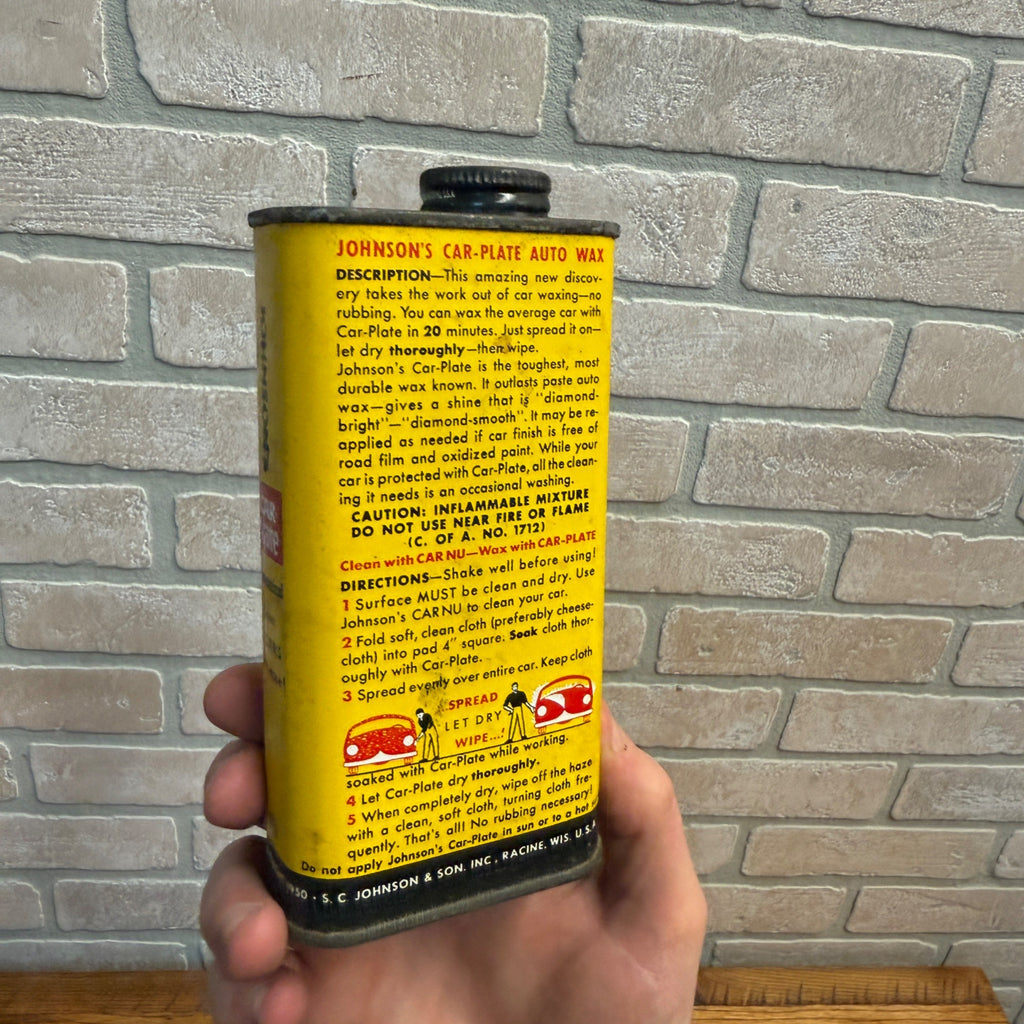 Vintage 1950s Johnson's Car Wax & Whiz Hi-Shine Oil Can Garage Gas Auto